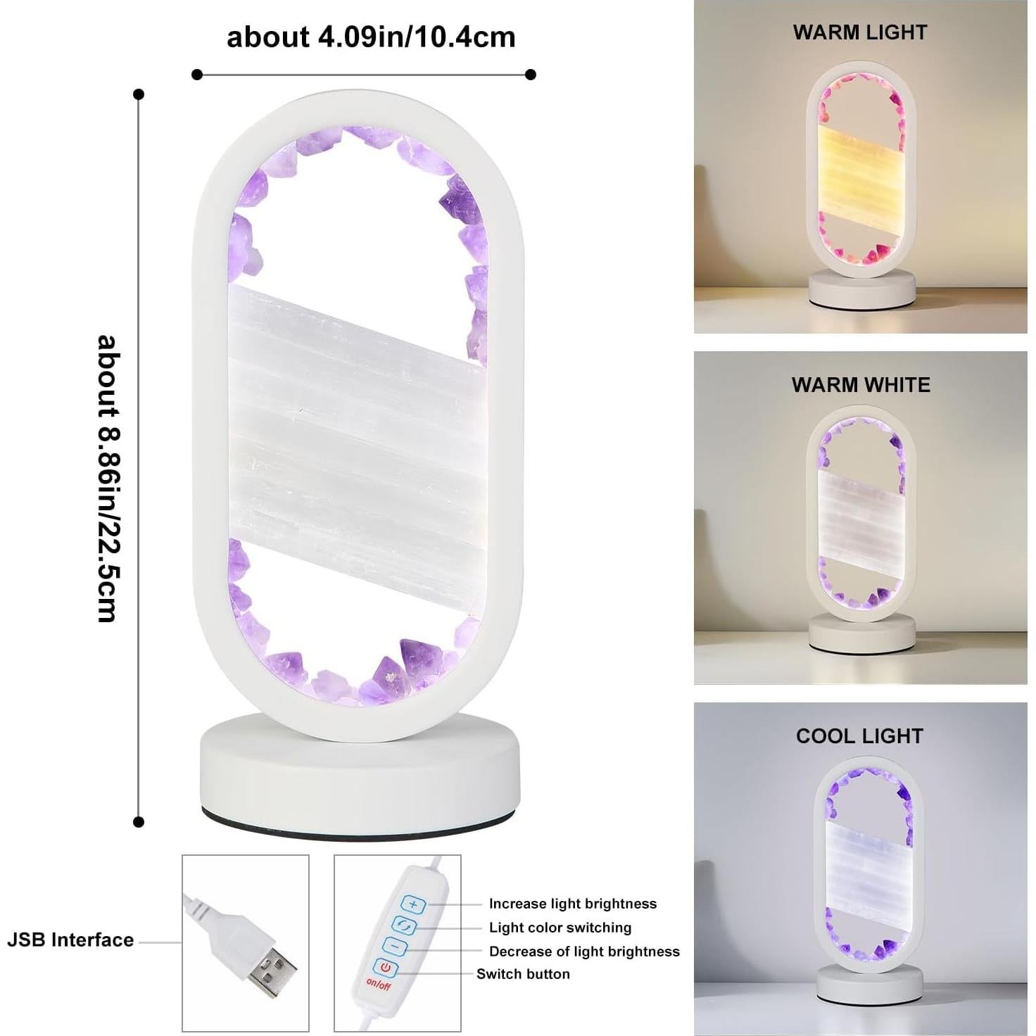 Lámpara de Mesa de Noche GC QUILL de Cristales Amatista y Selenita