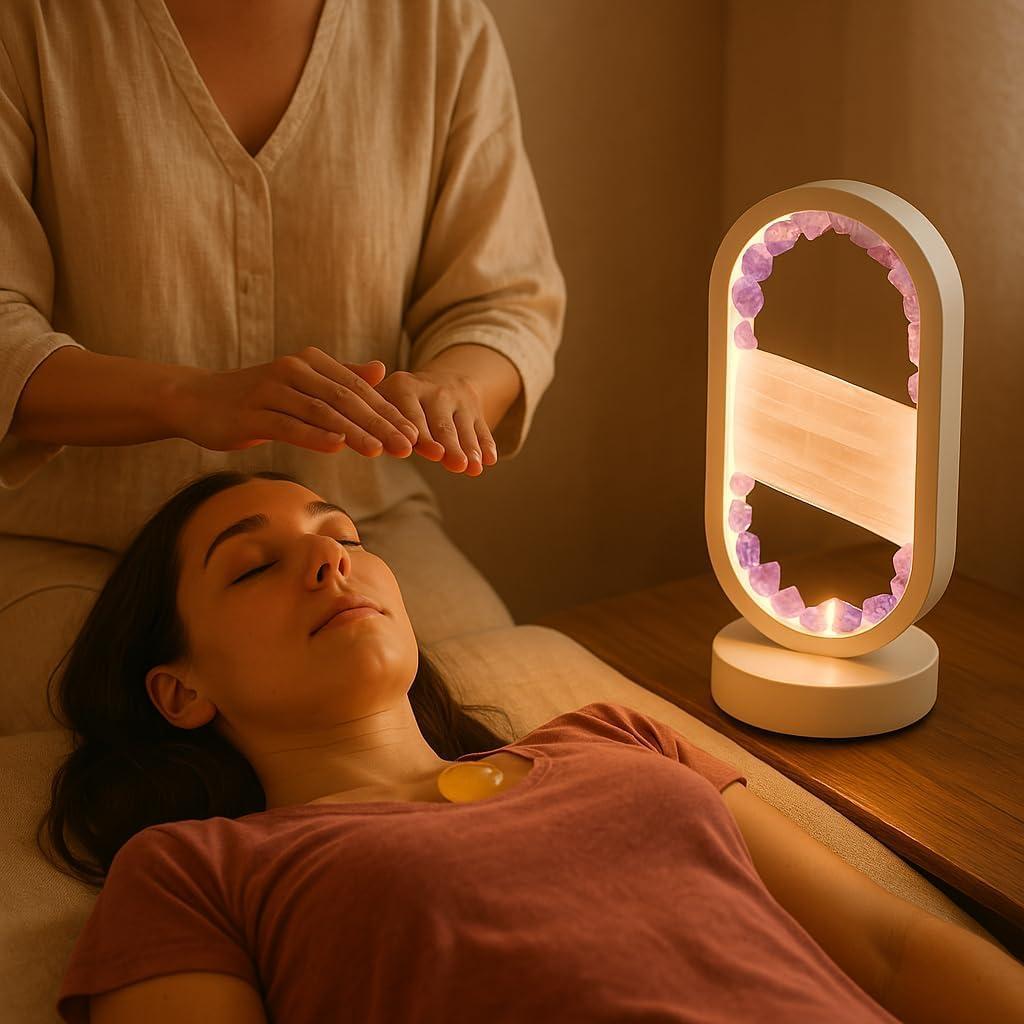 Lámpara de Mesa de Noche GC QUILL de Cristales Amatista y Selenita