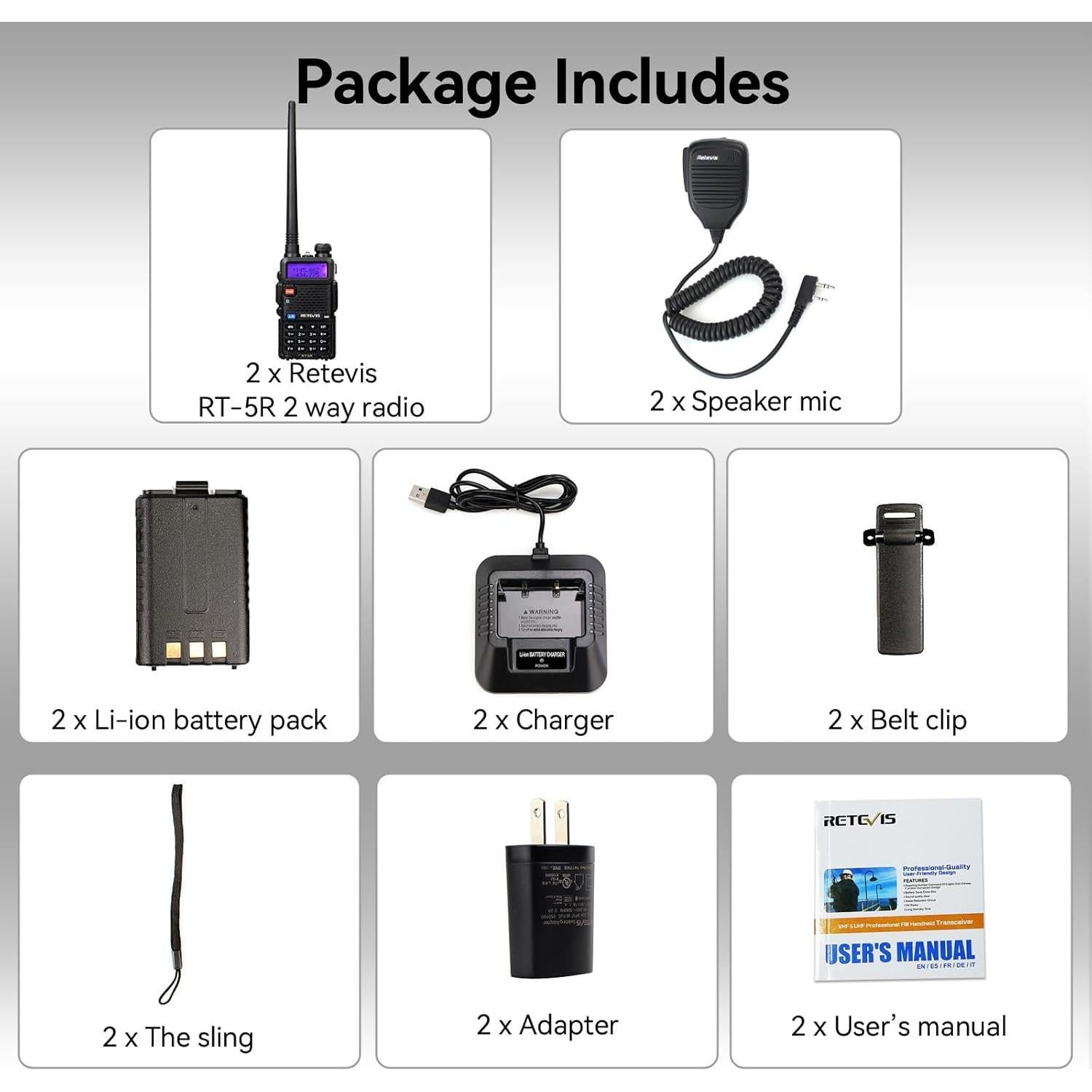 Retevis RT-5R Walkie Talkie Doble Banda 128CH Recargable
