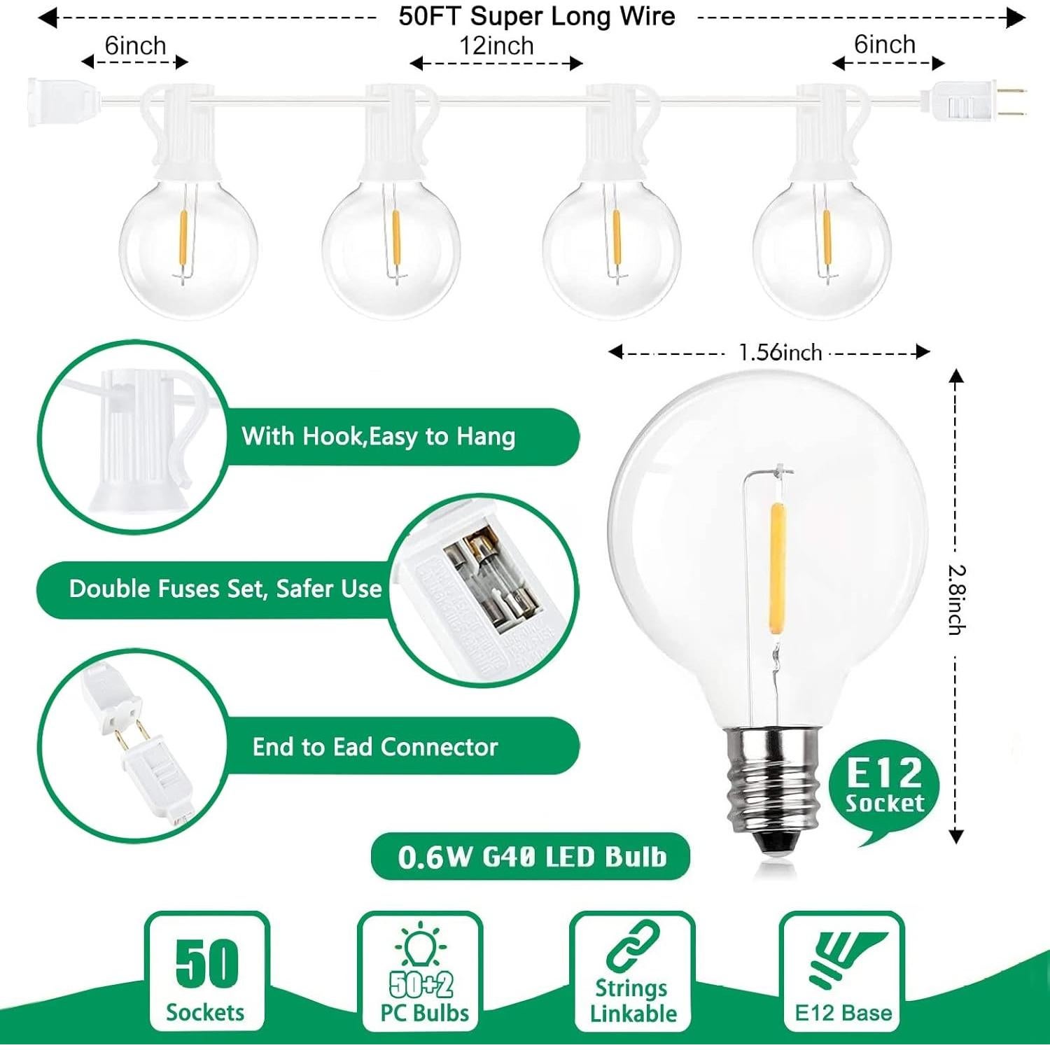Cadena de Luces LED Exterior Abeja G40 15.24M 50 Bombillas