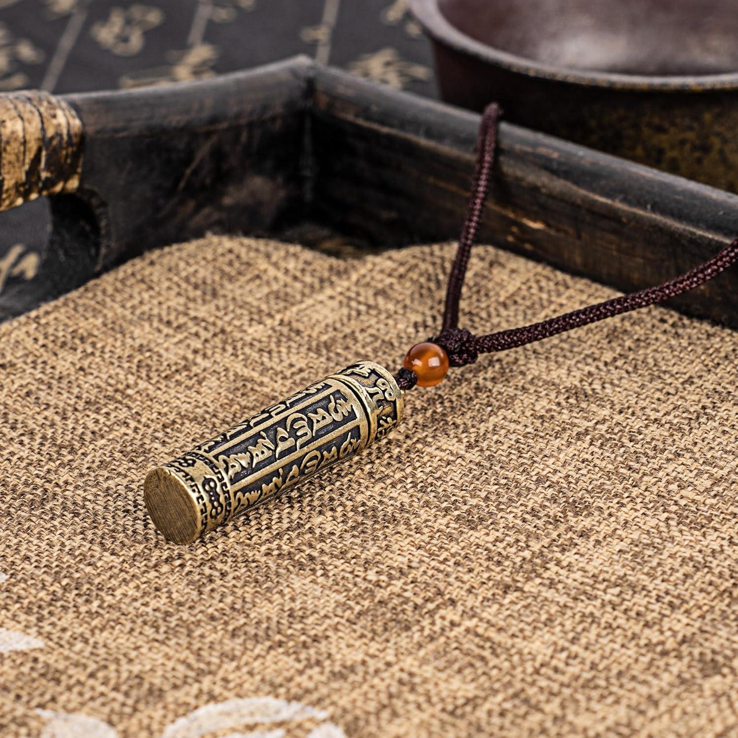 Collar Budista Rueda de Oración Tibetana Latón Mantra Shurangama