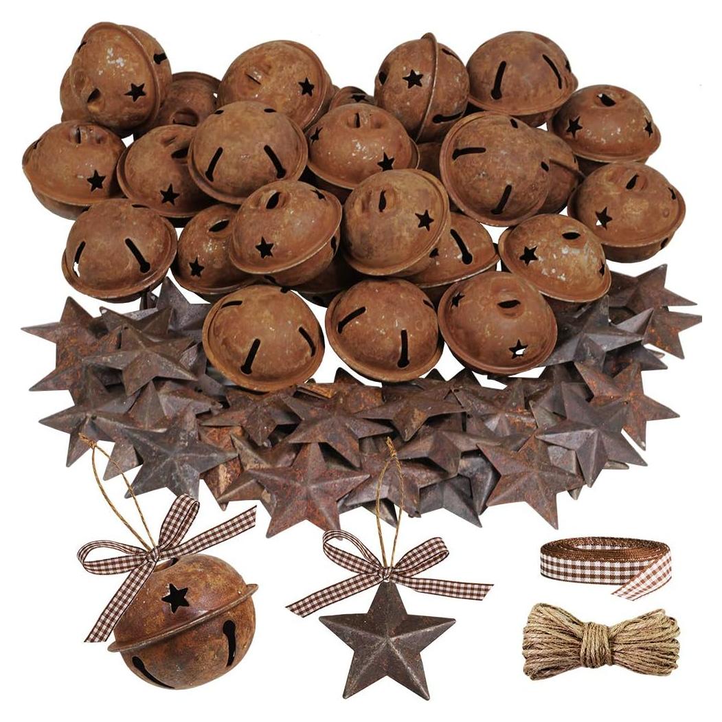 Winlyn 80 Pcs Campanas y Estrellas Oxidadas para Decoración