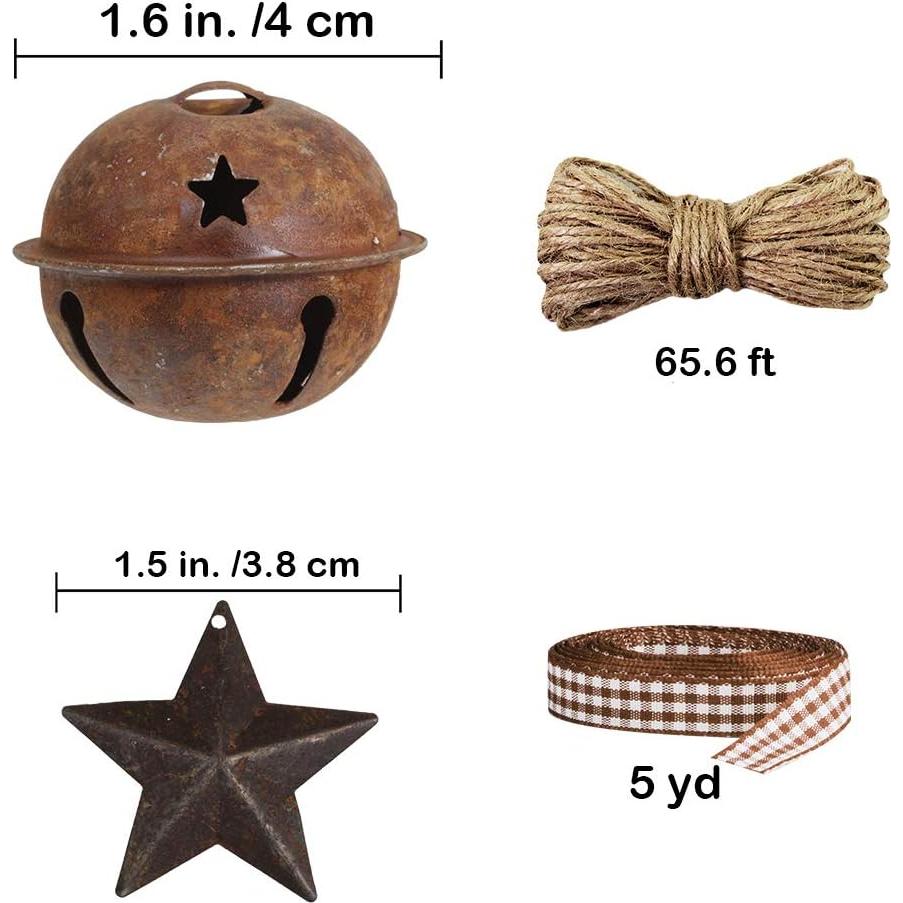 Winlyn 80 Pcs Campanas y Estrellas Oxidadas para Decoración