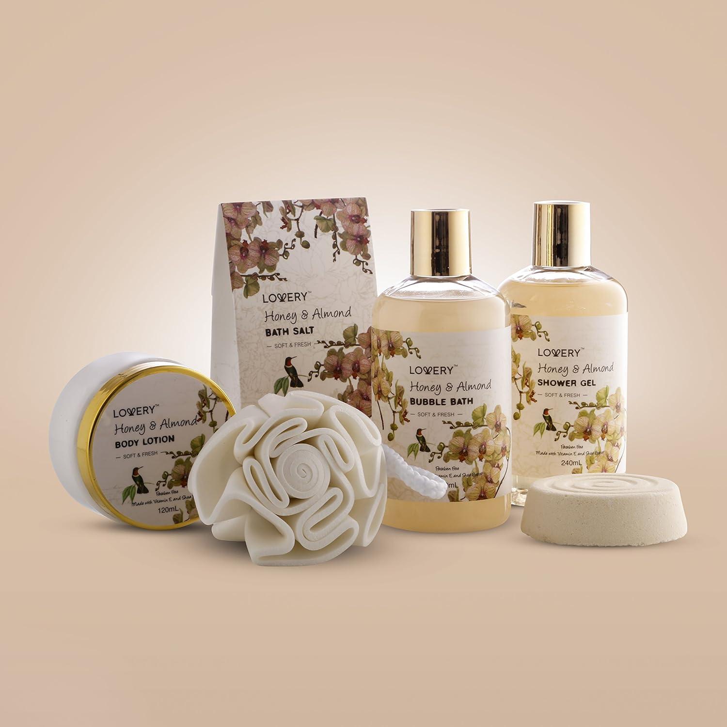 Cesta de Regalo Spa Lovery - Aroma Miel y Almendra, 7 Piezas