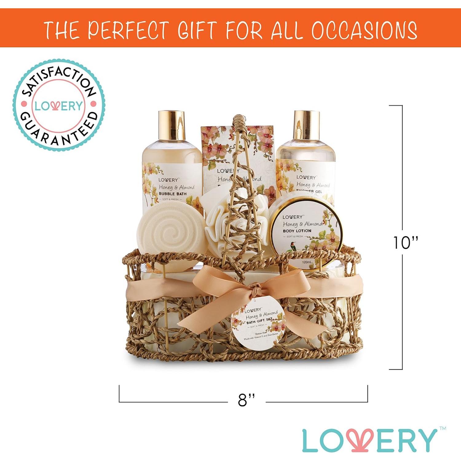 Cesta de Regalo Spa Lovery - Aroma Miel y Almendra, 7 Piezas