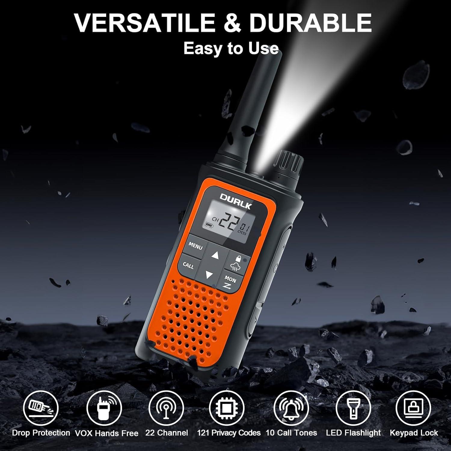 Walkie Talkies DURLK 2 Paquete 22 Canales Recargables