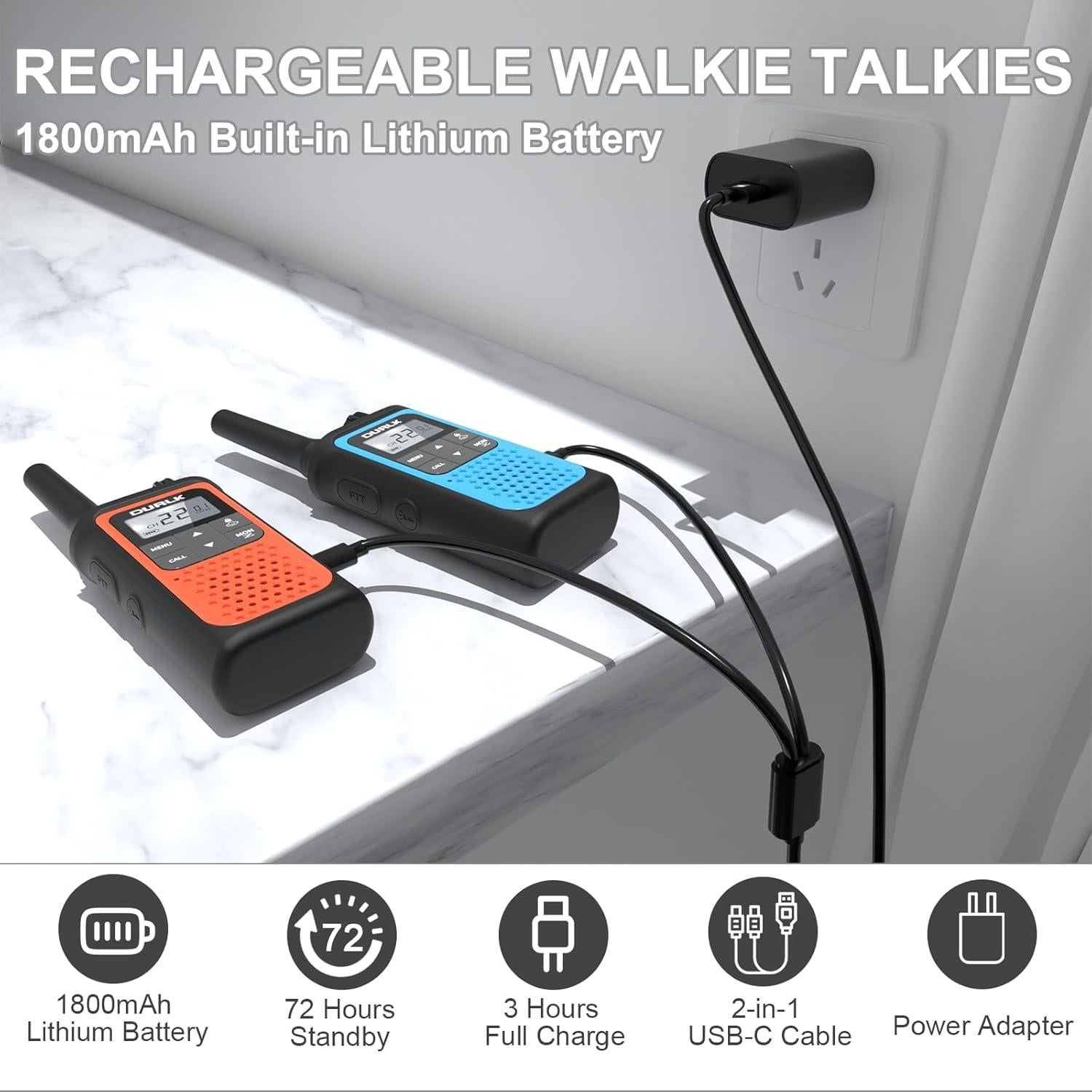 Walkie Talkies DURLK 2 Paquete 22 Canales Recargables