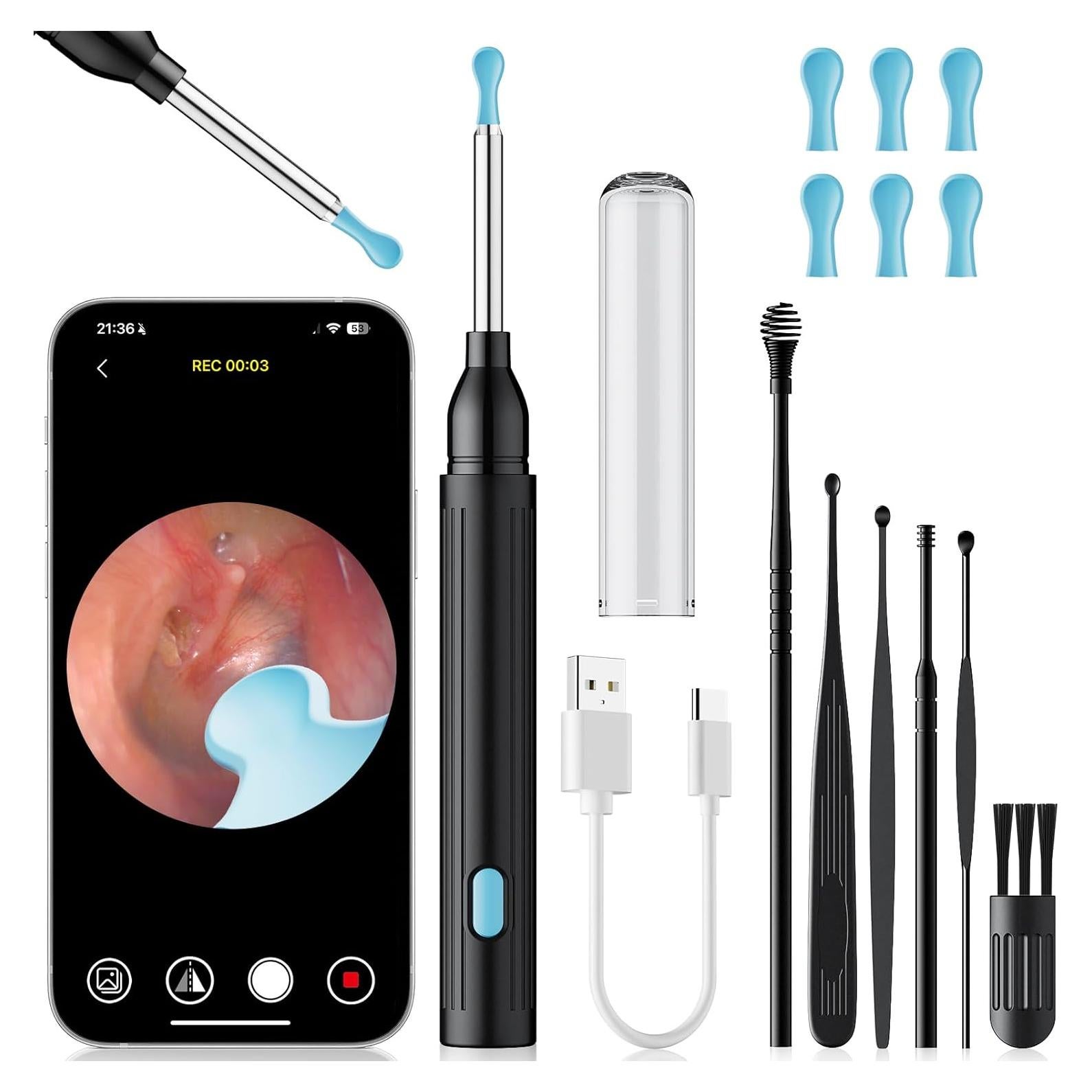 Kit Eliminación de Cerumen MOOPHY con Cámara 1296P y 6 Luces LED