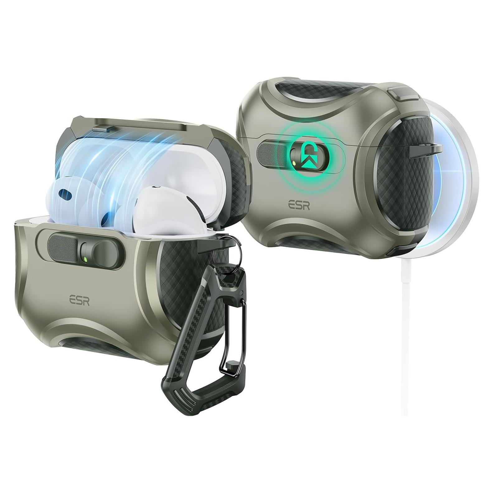 Funda de AirPods Pro 3 ESR Verde Militar con MagSafe y Protección