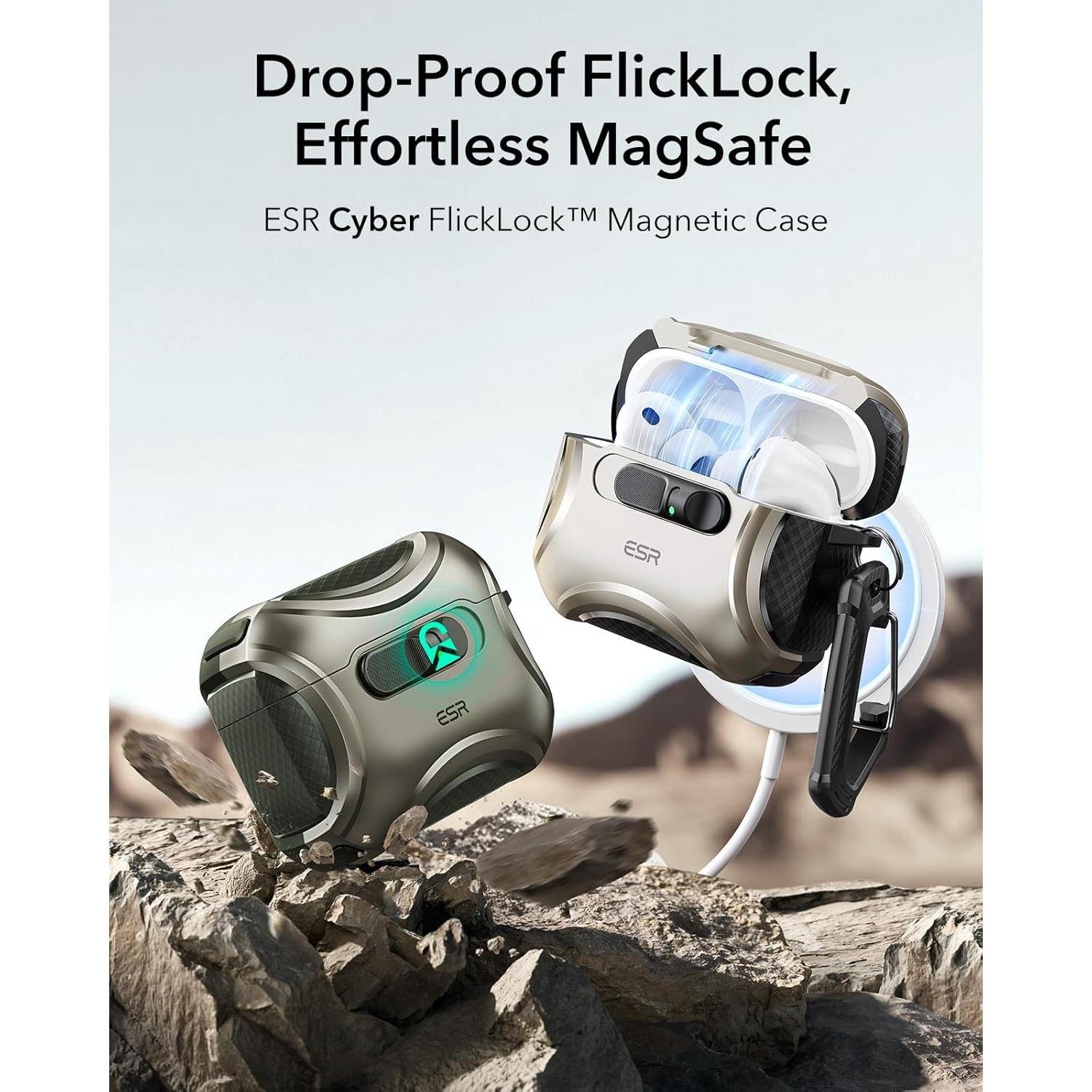 Funda de AirPods Pro 3 ESR Verde Militar con MagSafe y Protección