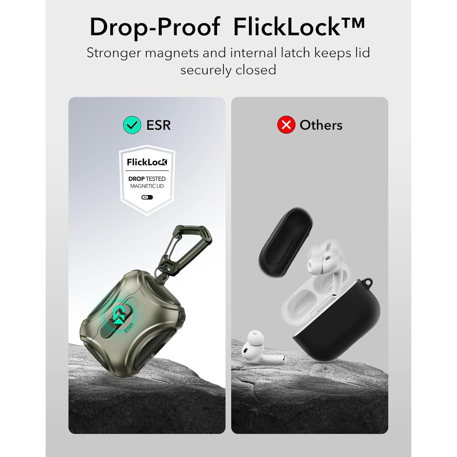 Funda de AirPods Pro 3 ESR Verde Militar con MagSafe y Protección