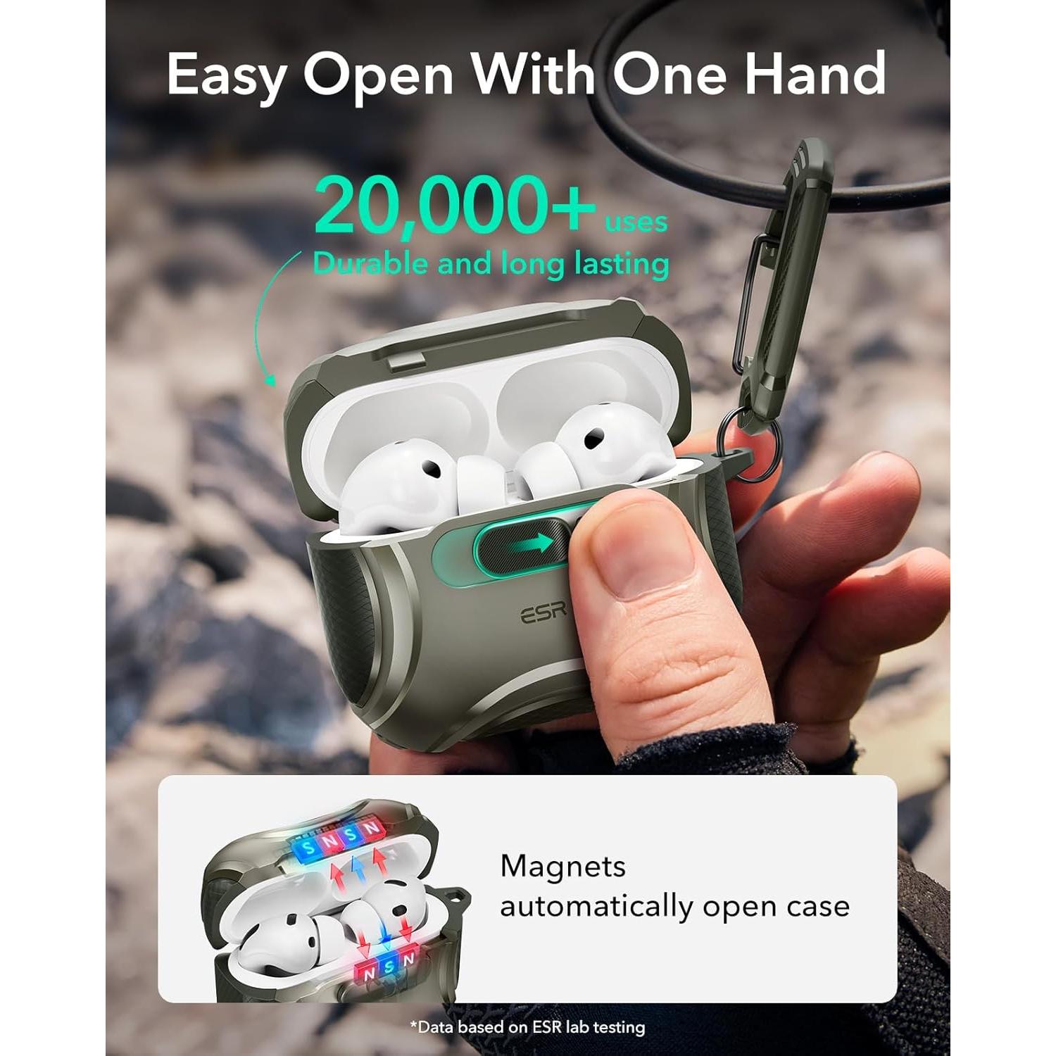 Funda de AirPods Pro 3 ESR Verde Militar con MagSafe y Protección