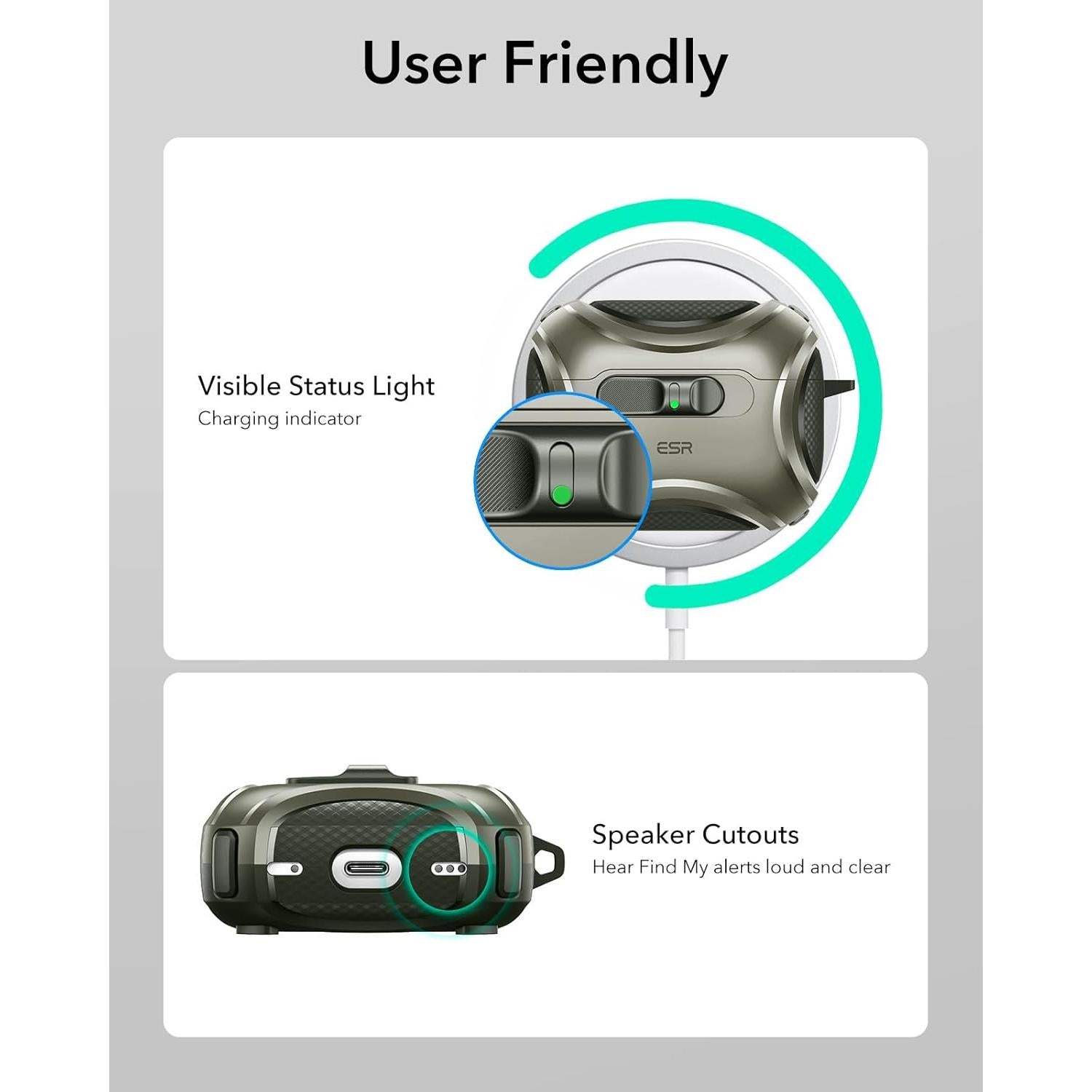 Funda de AirPods Pro 3 ESR Verde Militar con MagSafe y Protección