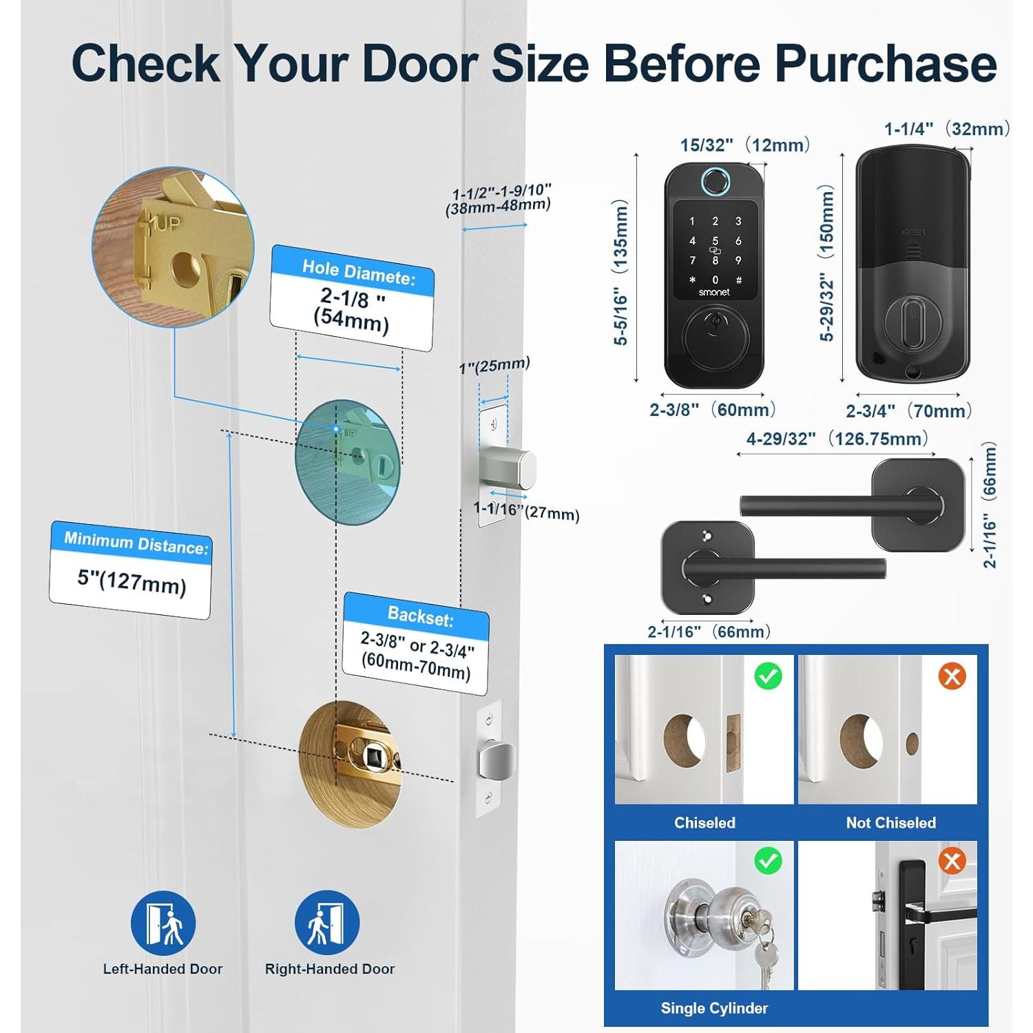 Cerradura Inteligente SMONET WiFi M6 Negra con Huella Dactilar