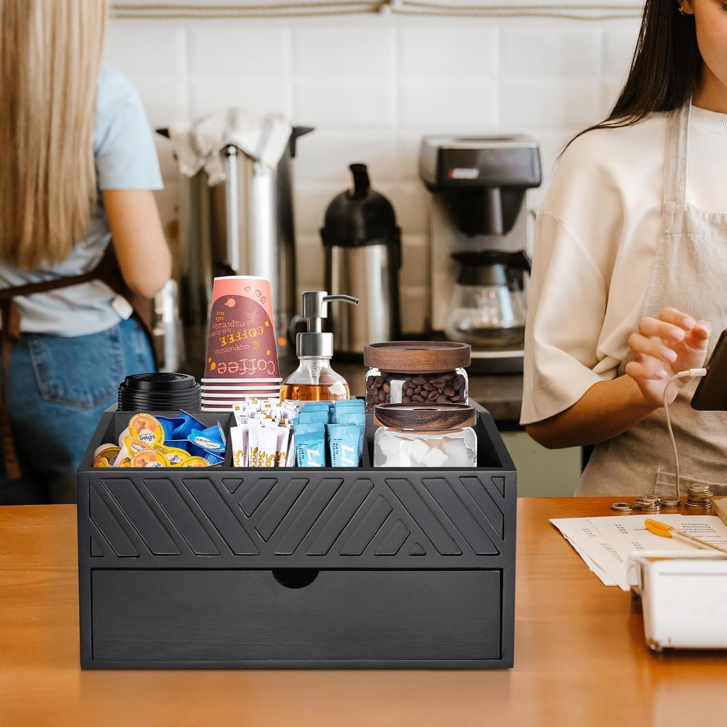 Organizador de Bar de Café Ugiftt de Madera con Cajón y Soporte