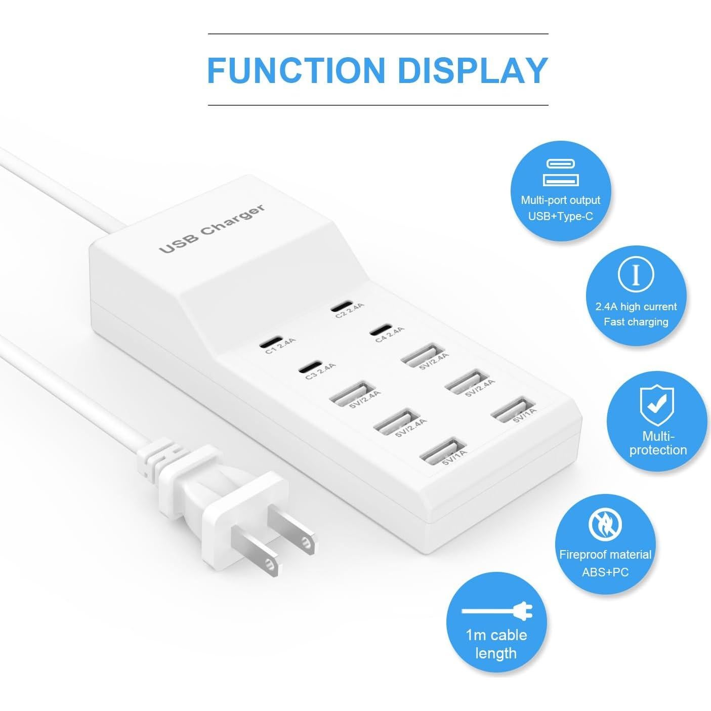 Estación de Carga USB YCYD-A18 10 Puertos 50W Cargador Pared