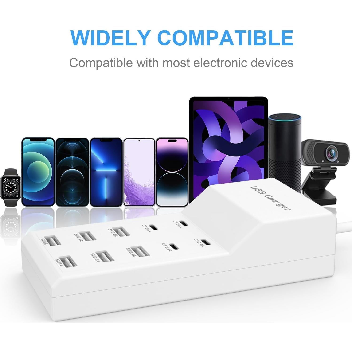 Estación de Carga USB YCYD-A18 10 Puertos 50W Cargador Pared