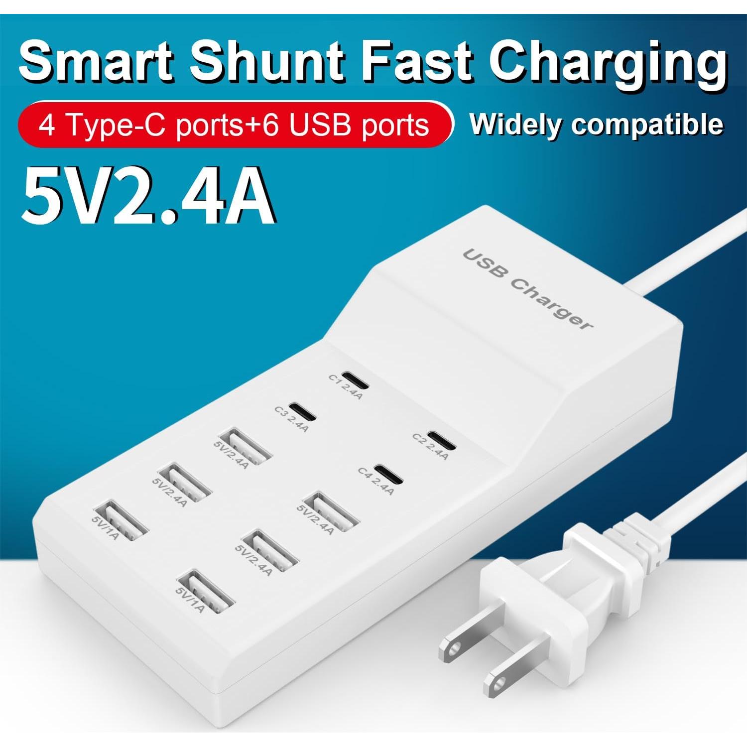 Estación de Carga USB YCYD-A18 10 Puertos 50W Cargador Pared