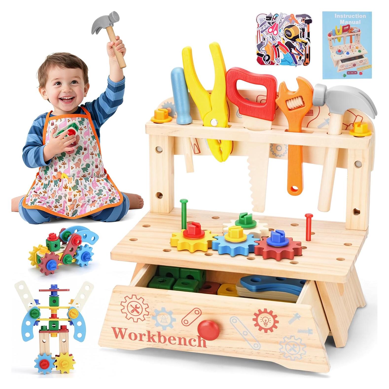 Banco de Herramientas de Madera REXBETI para Niños 3-5 Años