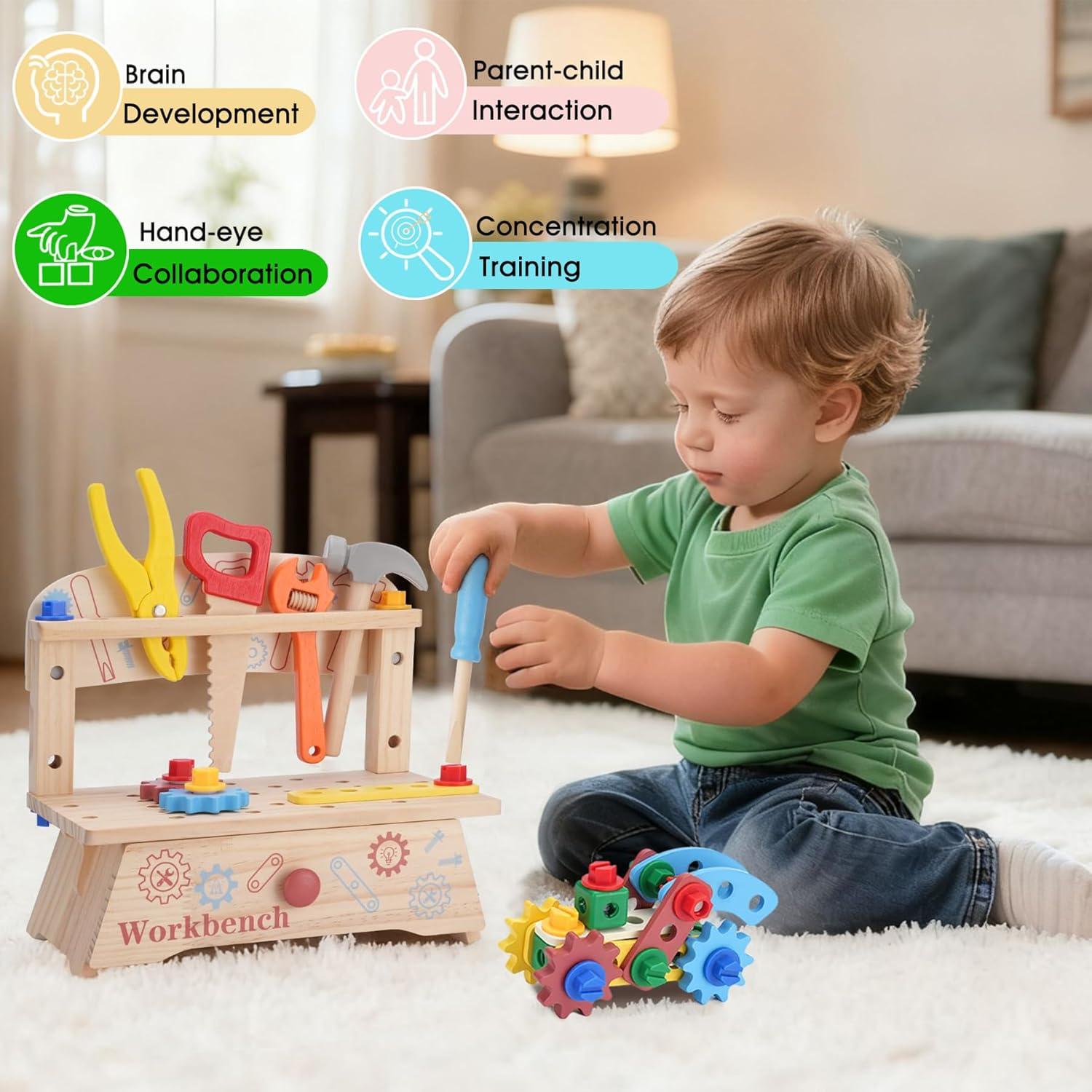 Banco de Herramientas de Madera REXBETI para Niños 3-5 Años