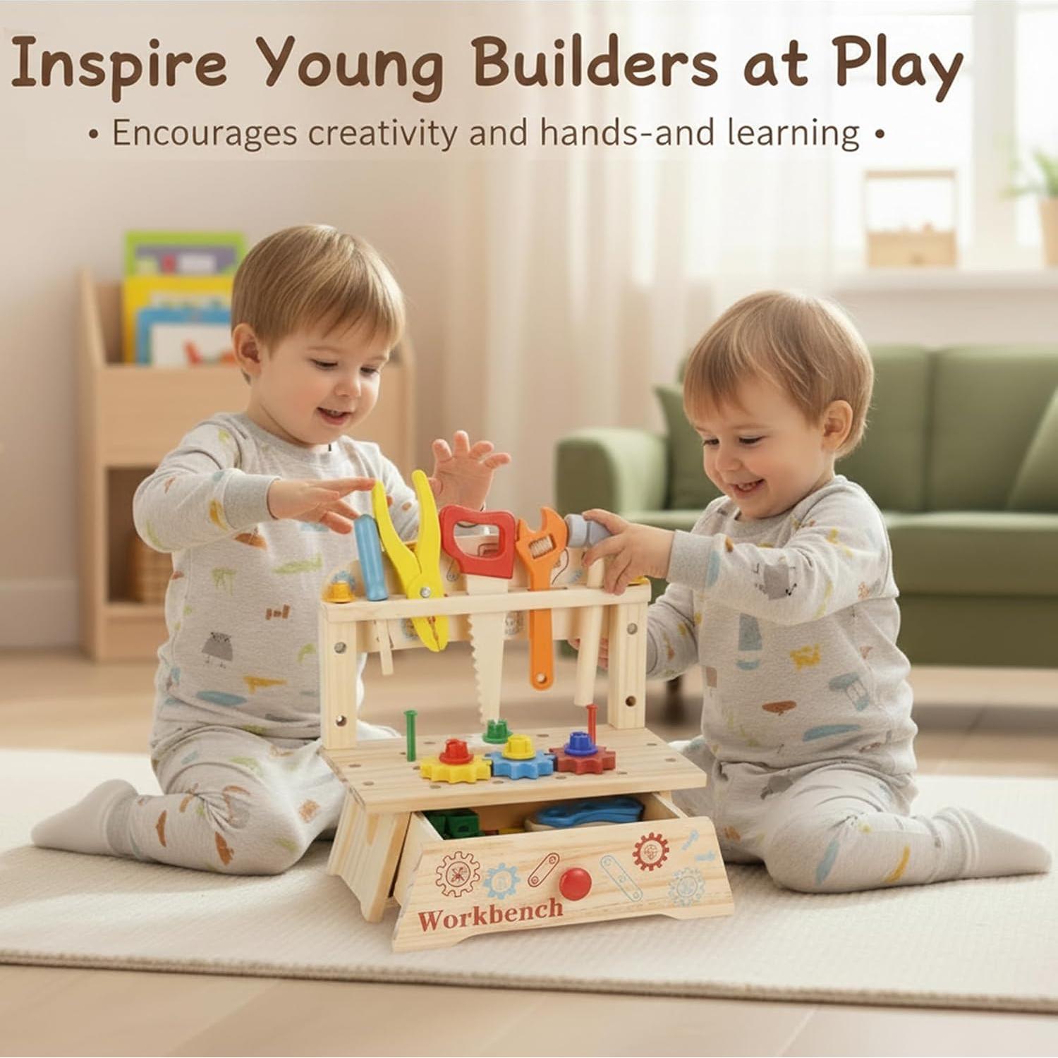Banco de Herramientas de Madera REXBETI para Niños 3-5 Años