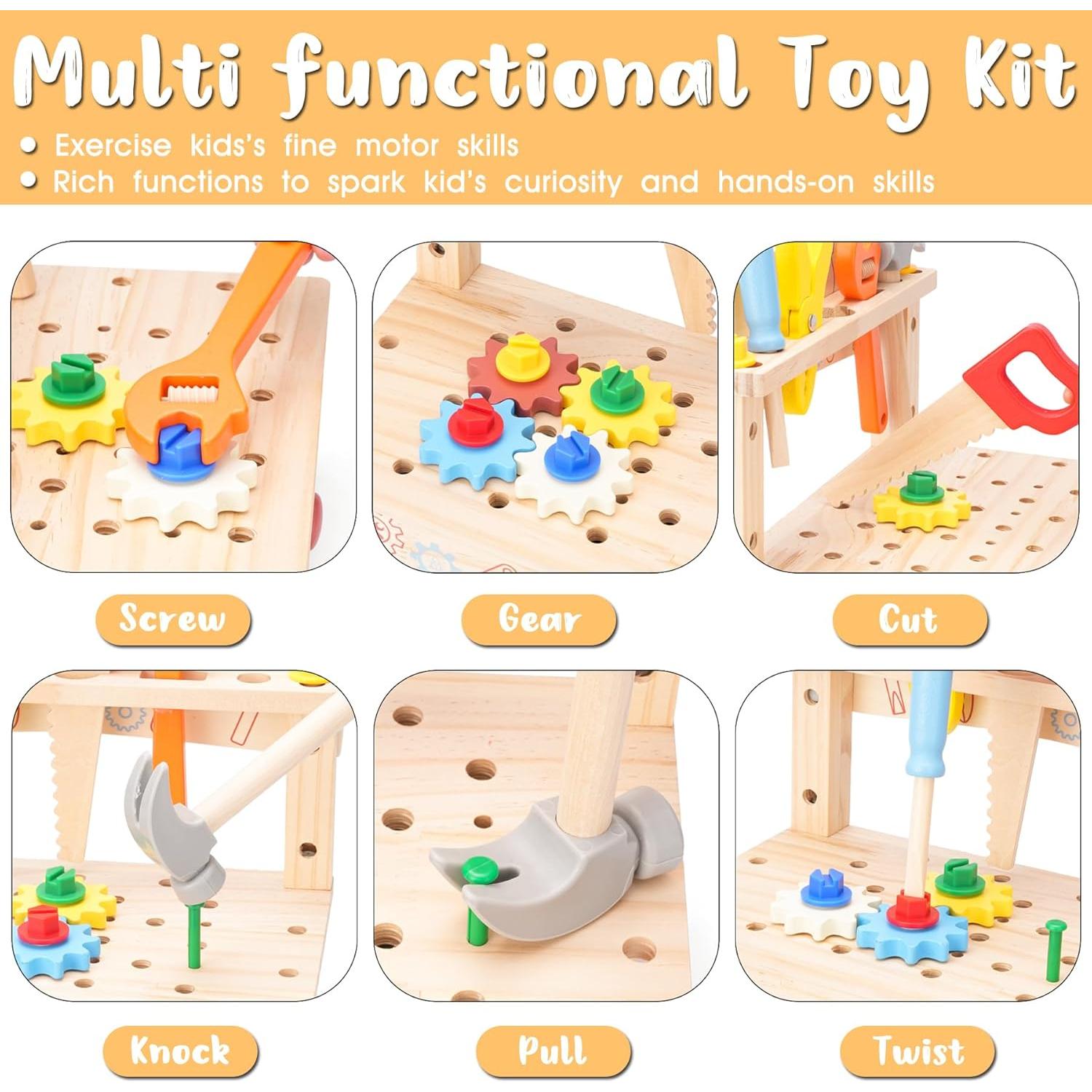 Banco de Herramientas de Madera REXBETI para Niños 3-5 Años