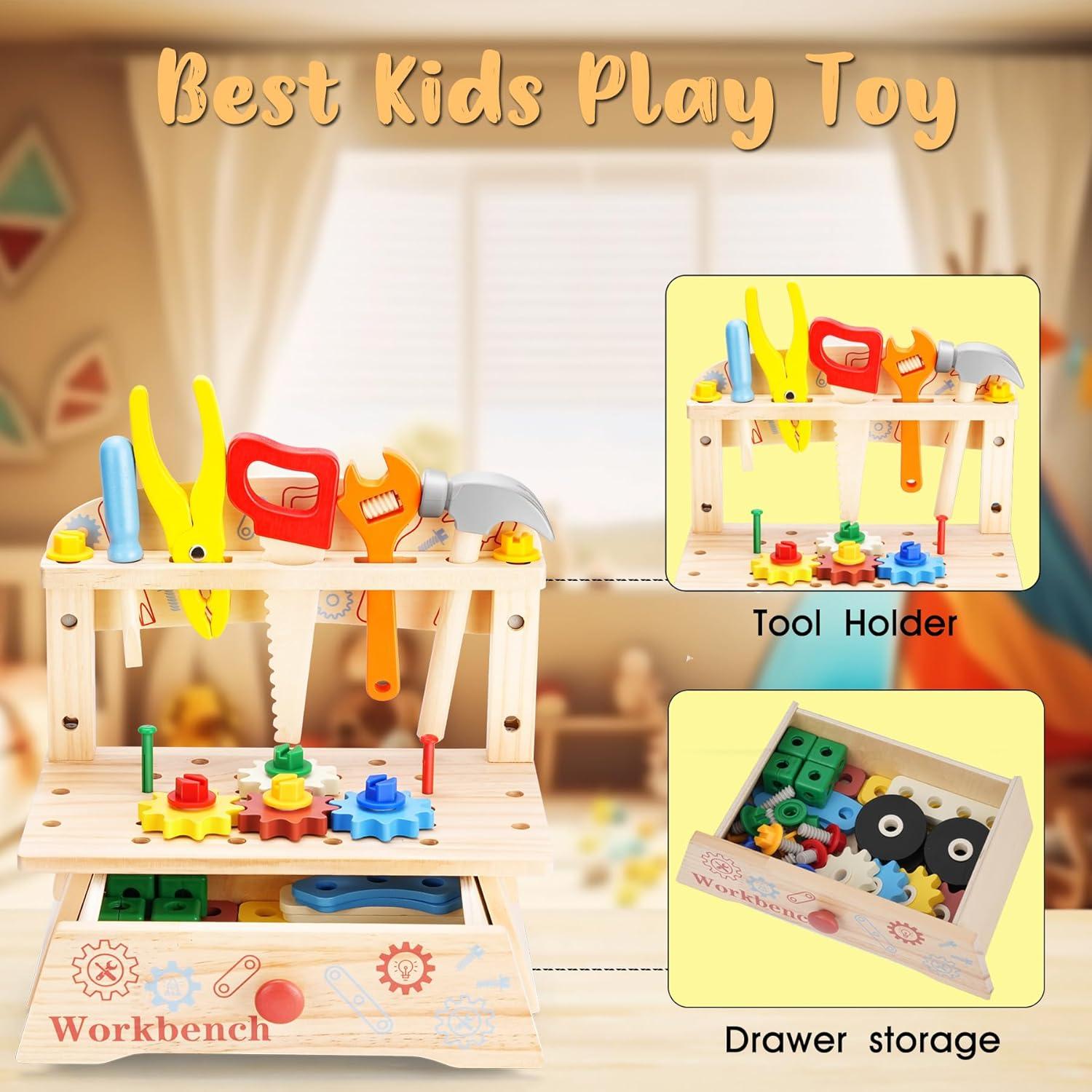 Banco de Herramientas de Madera REXBETI para Niños 3-5 Años