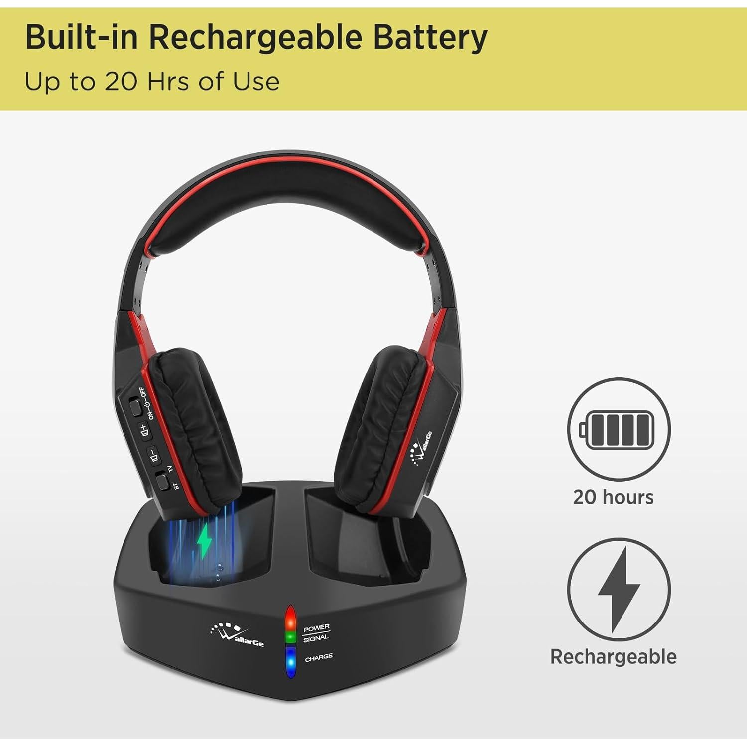 Auriculares Inalámbricos WallarGe para TV con Base RF 20h