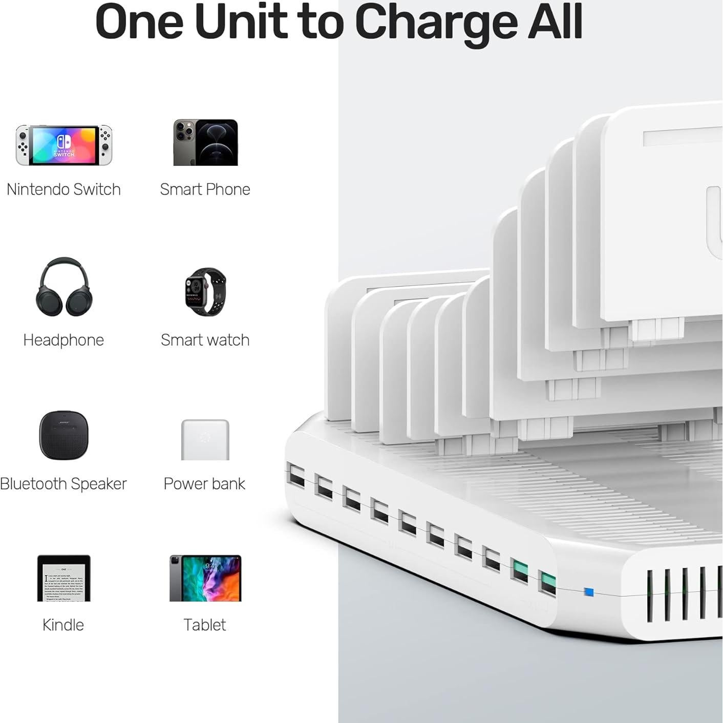 Estación de Carga Unitek 96W 10 Puertos USB Carga Rápida