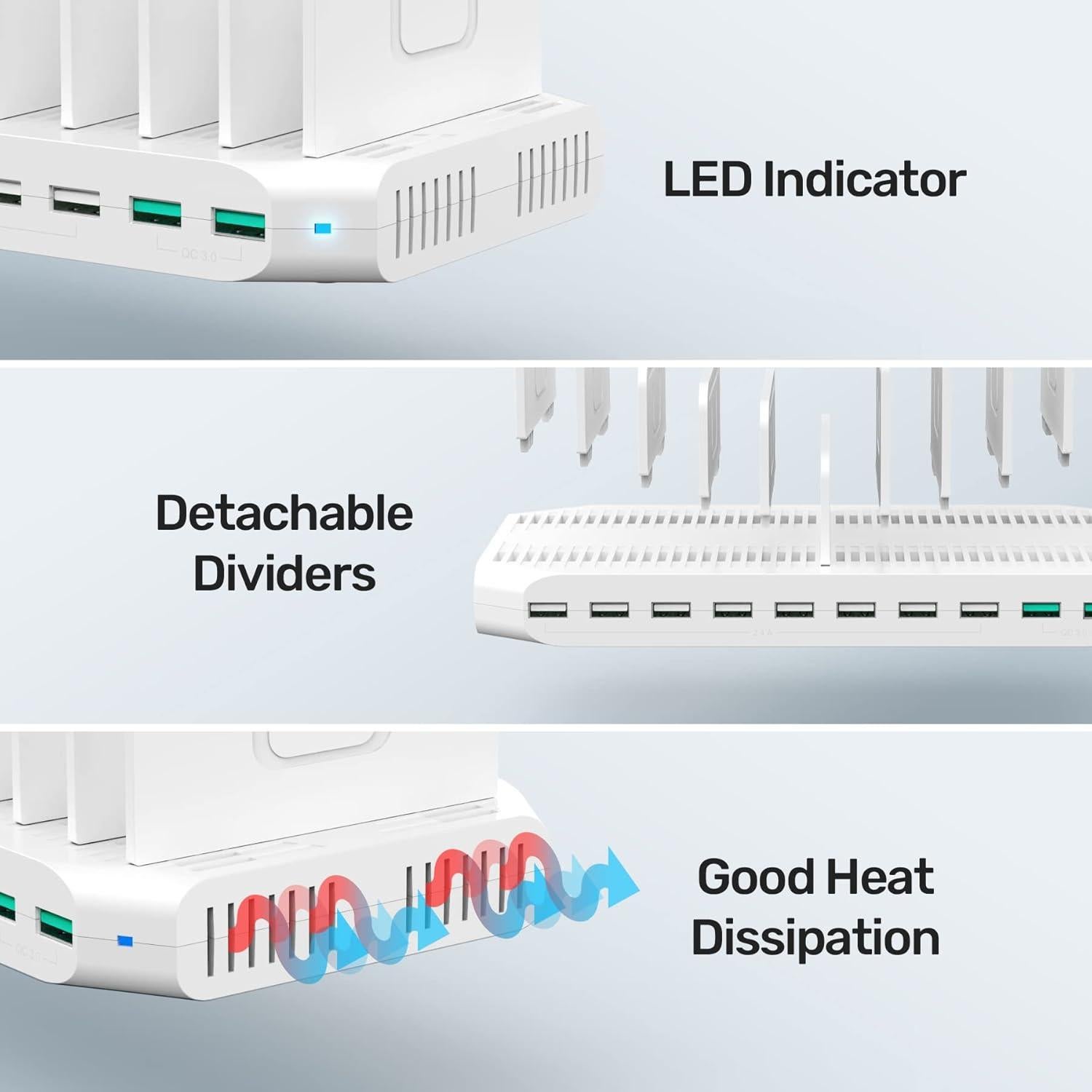 Estación de Carga Unitek 96W 10 Puertos USB Carga Rápida