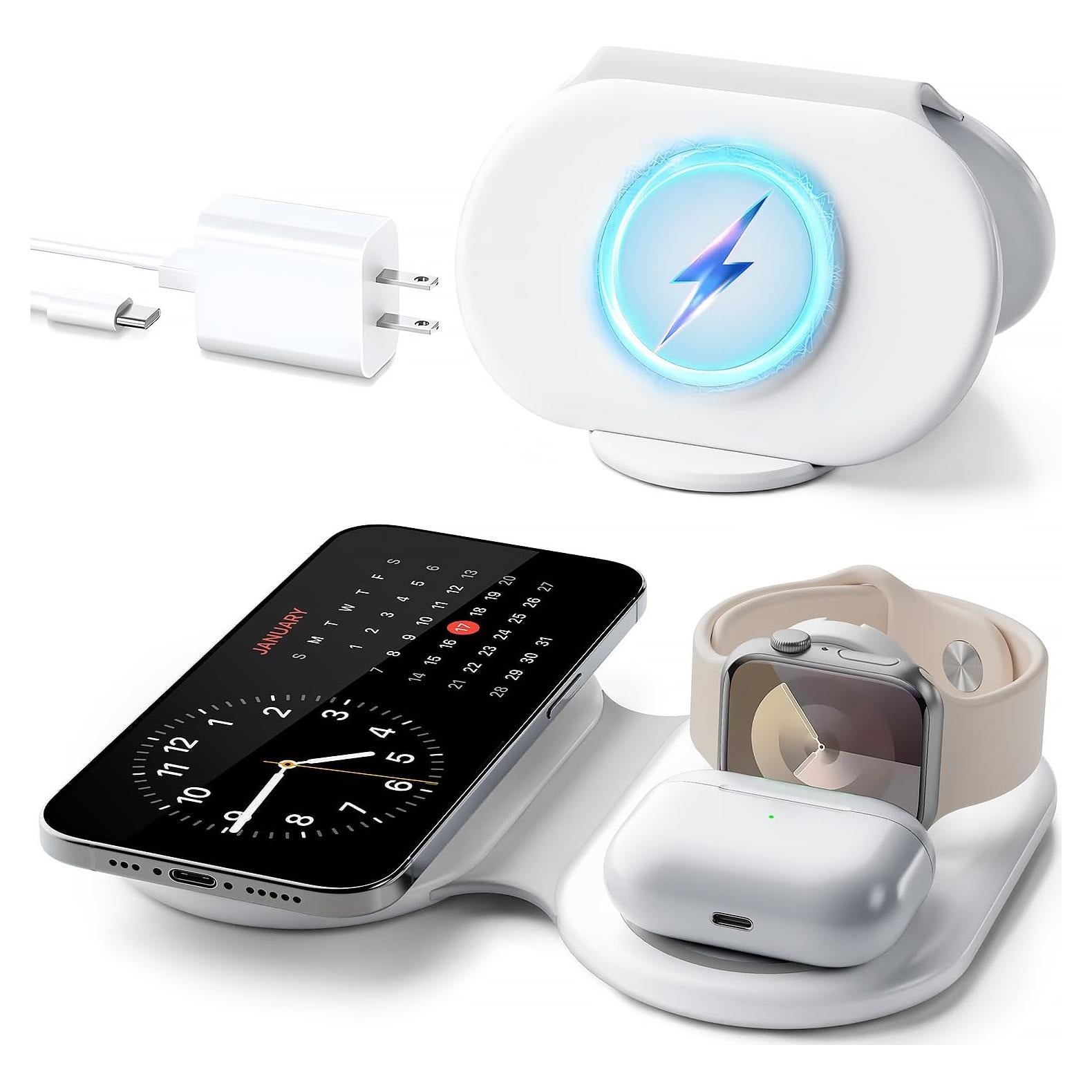 Cargador Inalámbrico 3 en 1 Kingtron para iPhone 16/15/14