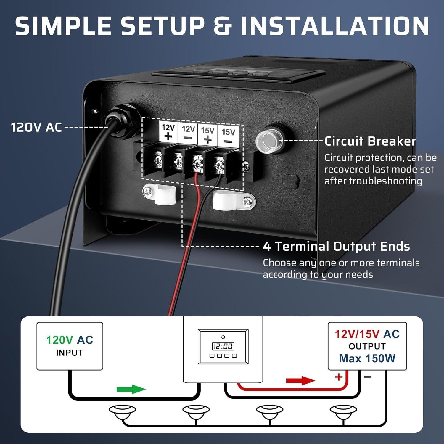 Transformador de Paisajismo 150W Jiasi 12V/15V con Temporizador