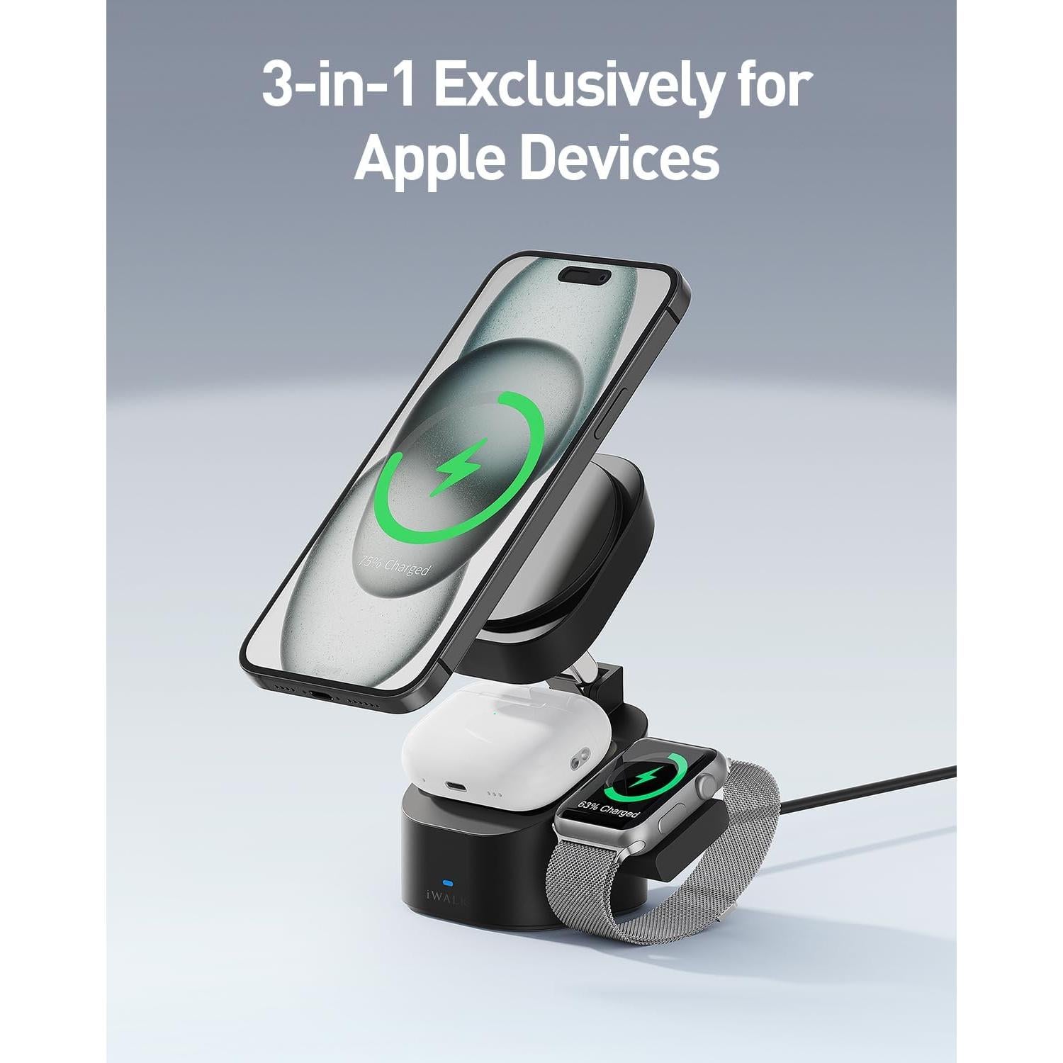 Cargador Inalámbrico 3 en 1 iWALK para iPhone y Apple Watch