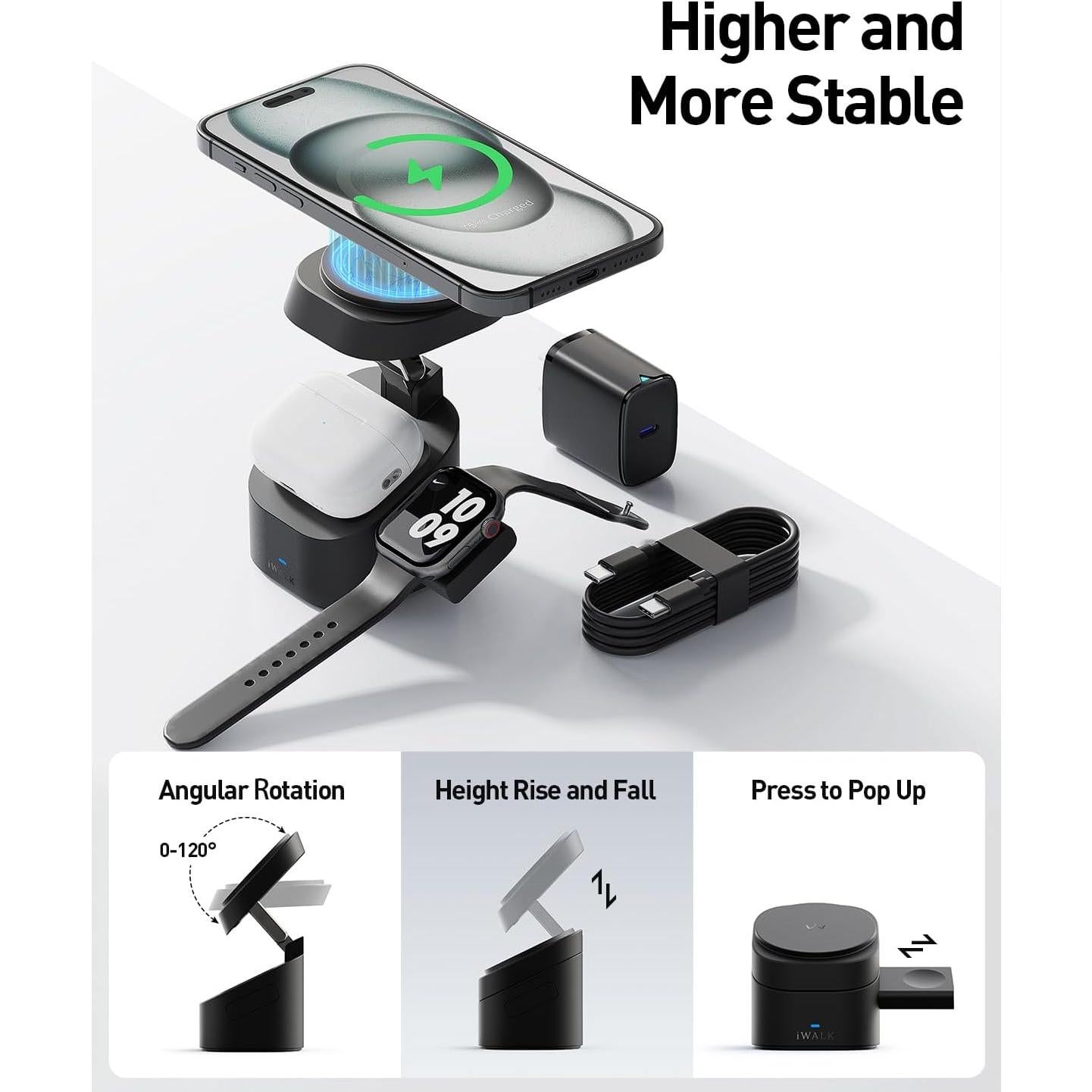 Cargador Inalámbrico 3 en 1 iWALK para iPhone y Apple Watch