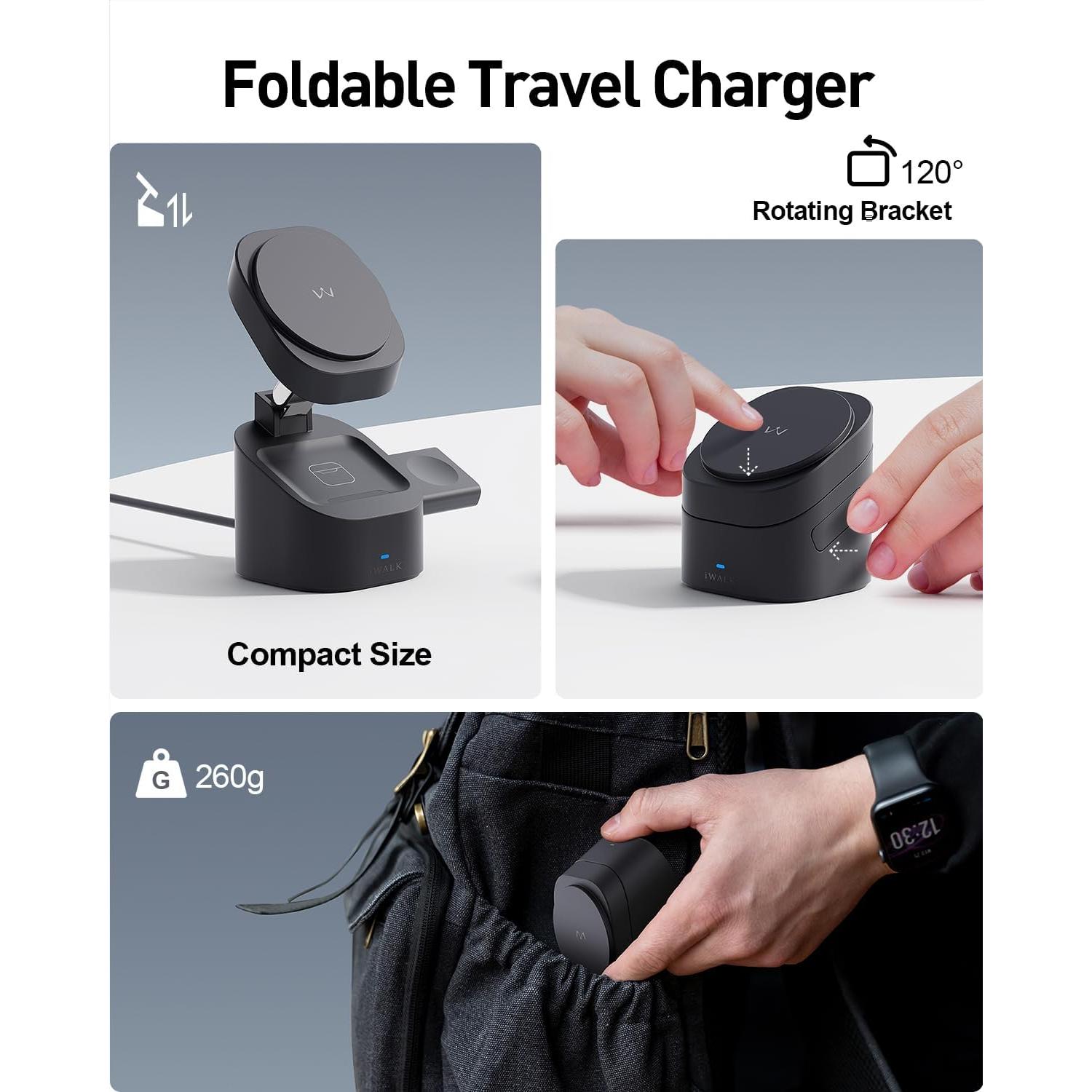 Cargador Inalámbrico 3 en 1 iWALK para iPhone y Apple Watch