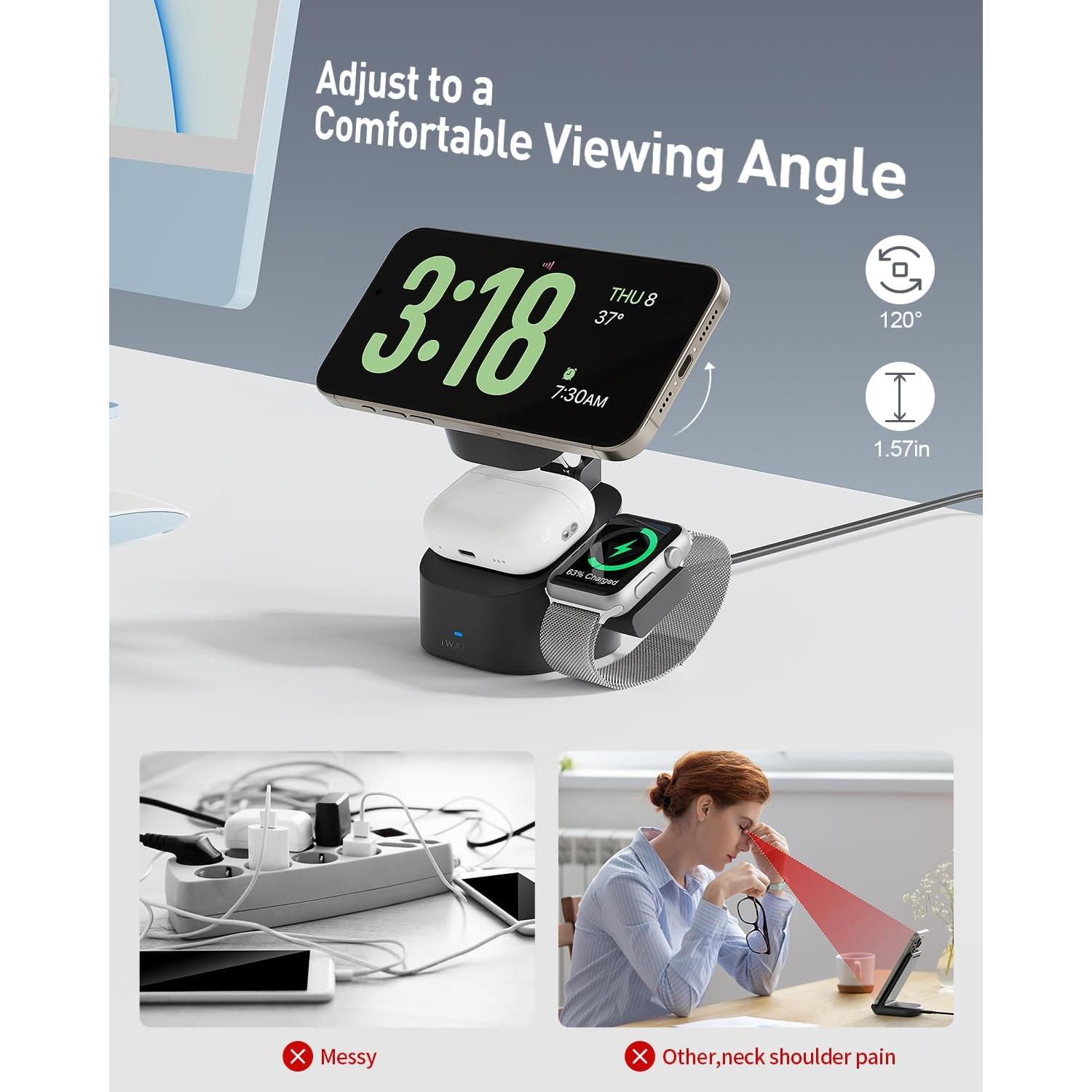 Cargador Inalámbrico 3 en 1 iWALK para iPhone y Apple Watch