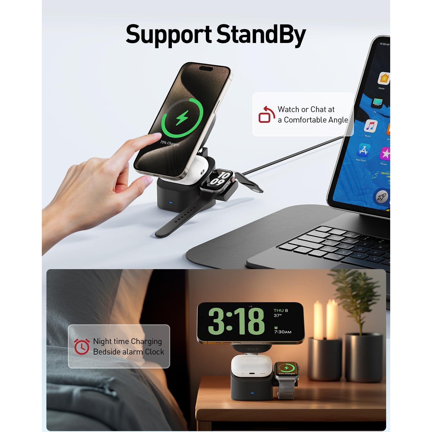 Cargador Inalámbrico 3 en 1 iWALK para iPhone y Apple Watch