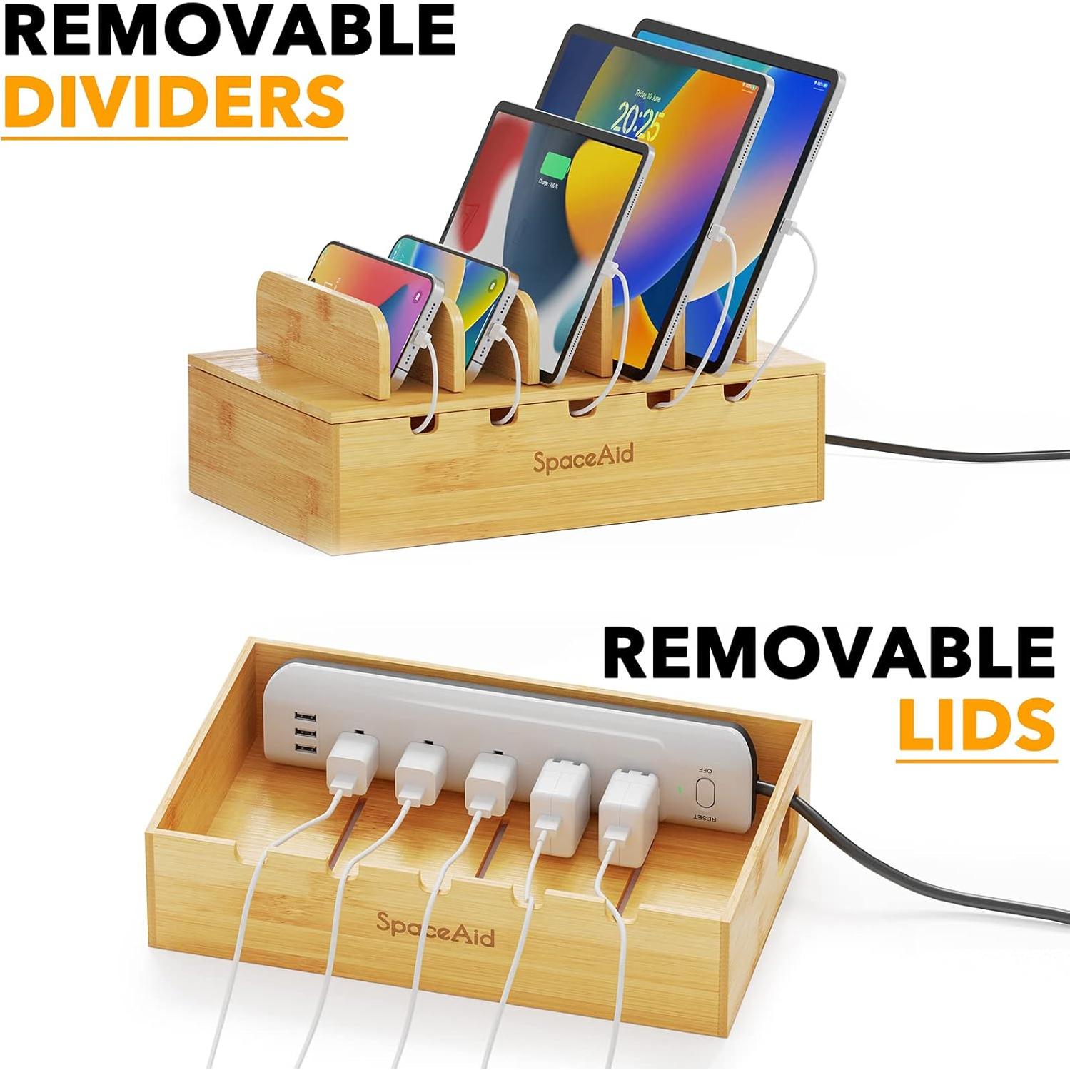 Estación de Carga SpaceAid de Bambú para 5 Dispositivos