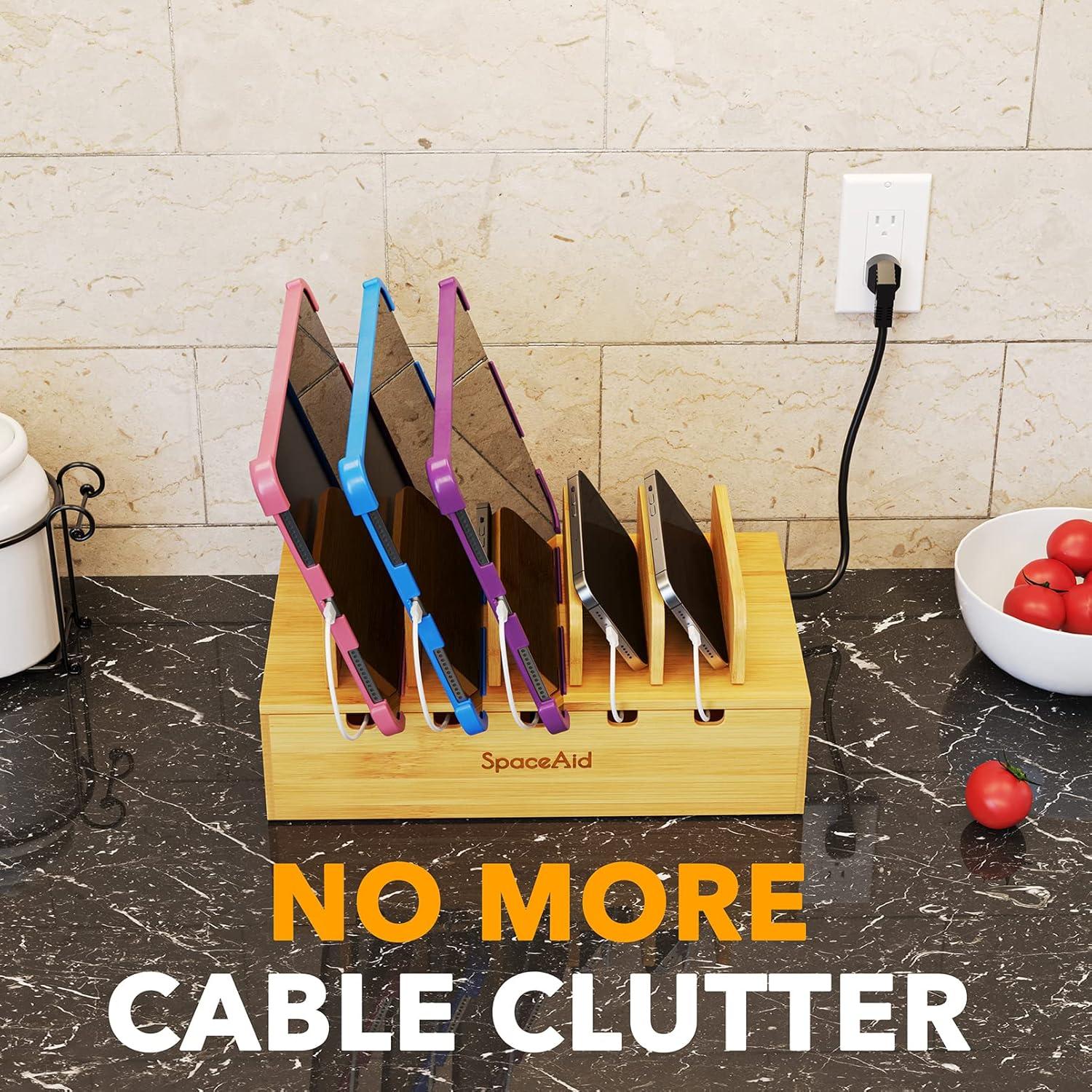 Estación de Carga SpaceAid de Bambú para 5 Dispositivos