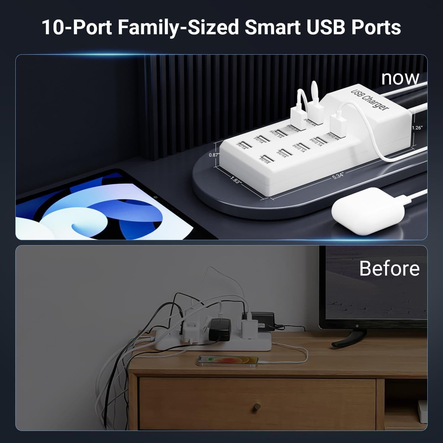 Cargador USB 10 Puertos Dongguan YC-A10 Carga Rápida 50W