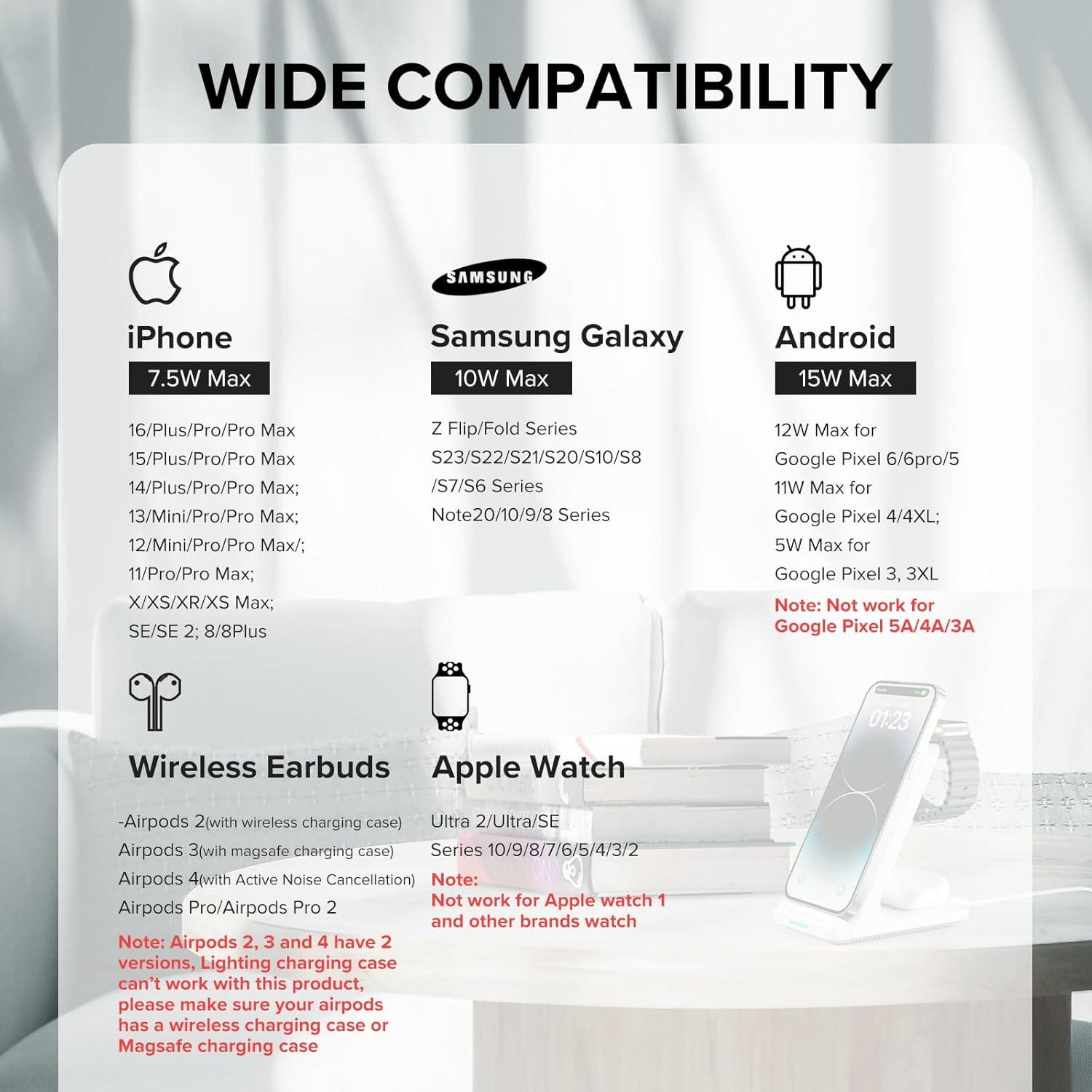 Estación de Carga Inalámbrica 3 en 1 Aukuse para iPhone y Apple Watch