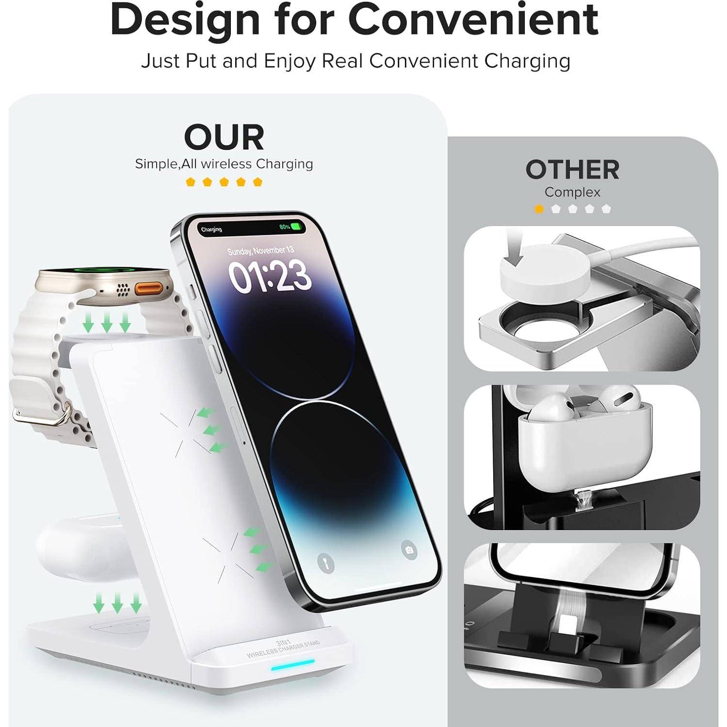 Estación de Carga Inalámbrica 3 en 1 Aukuse para iPhone y Apple Watch
