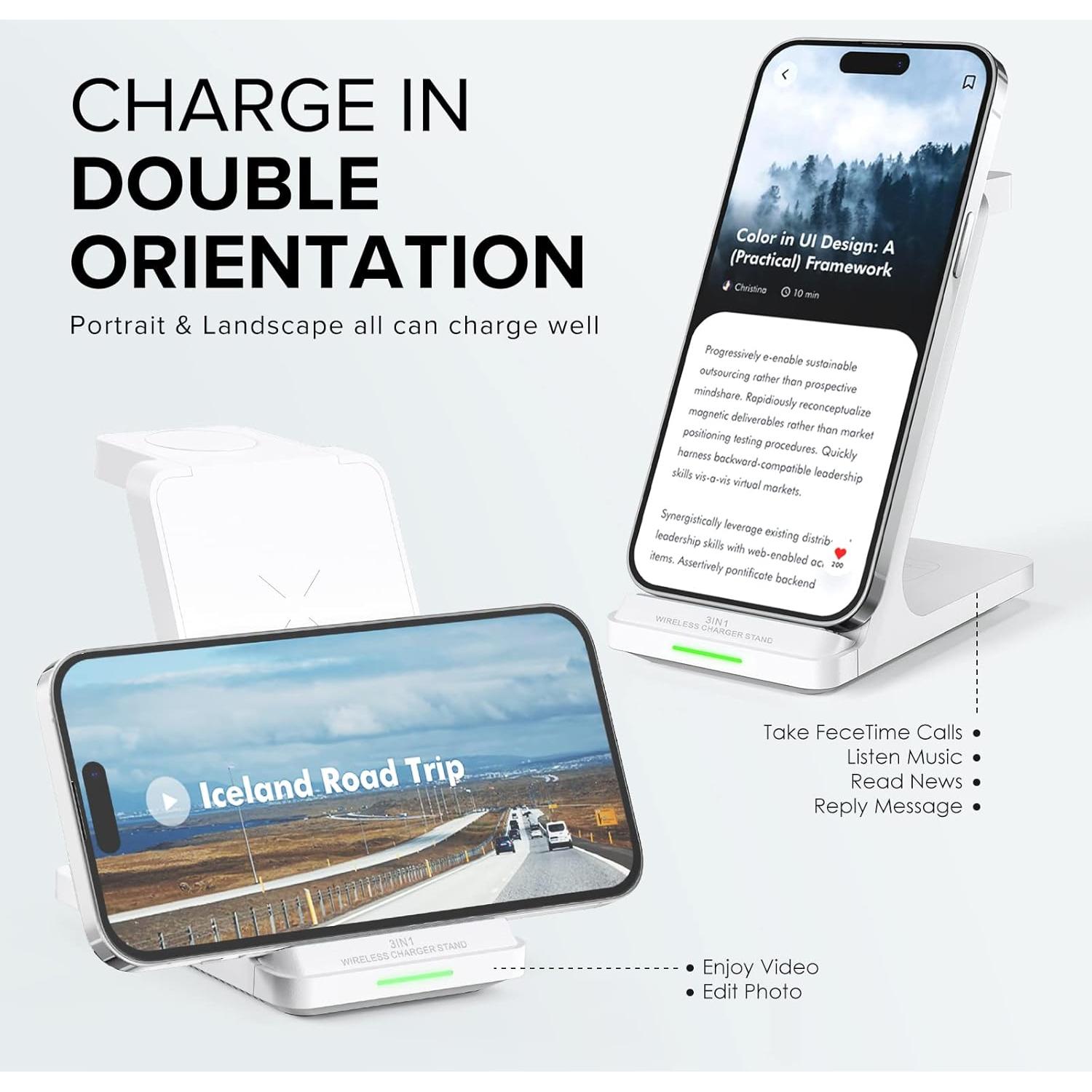 Estación de Carga Inalámbrica 3 en 1 Aukuse para iPhone y Apple Watch