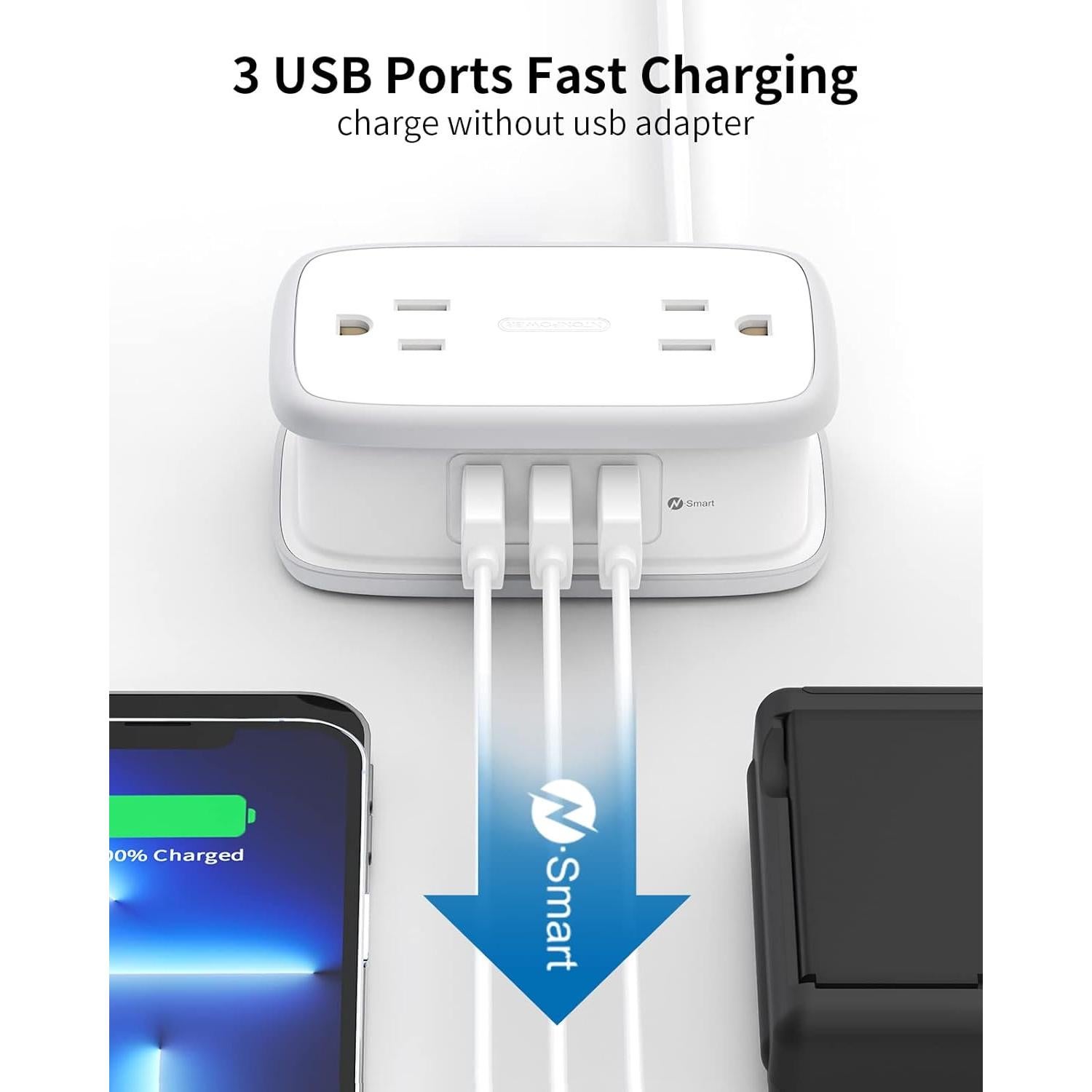 Regleta de Viaje NTONPOWER 4 Salidas 3 USB Compacta