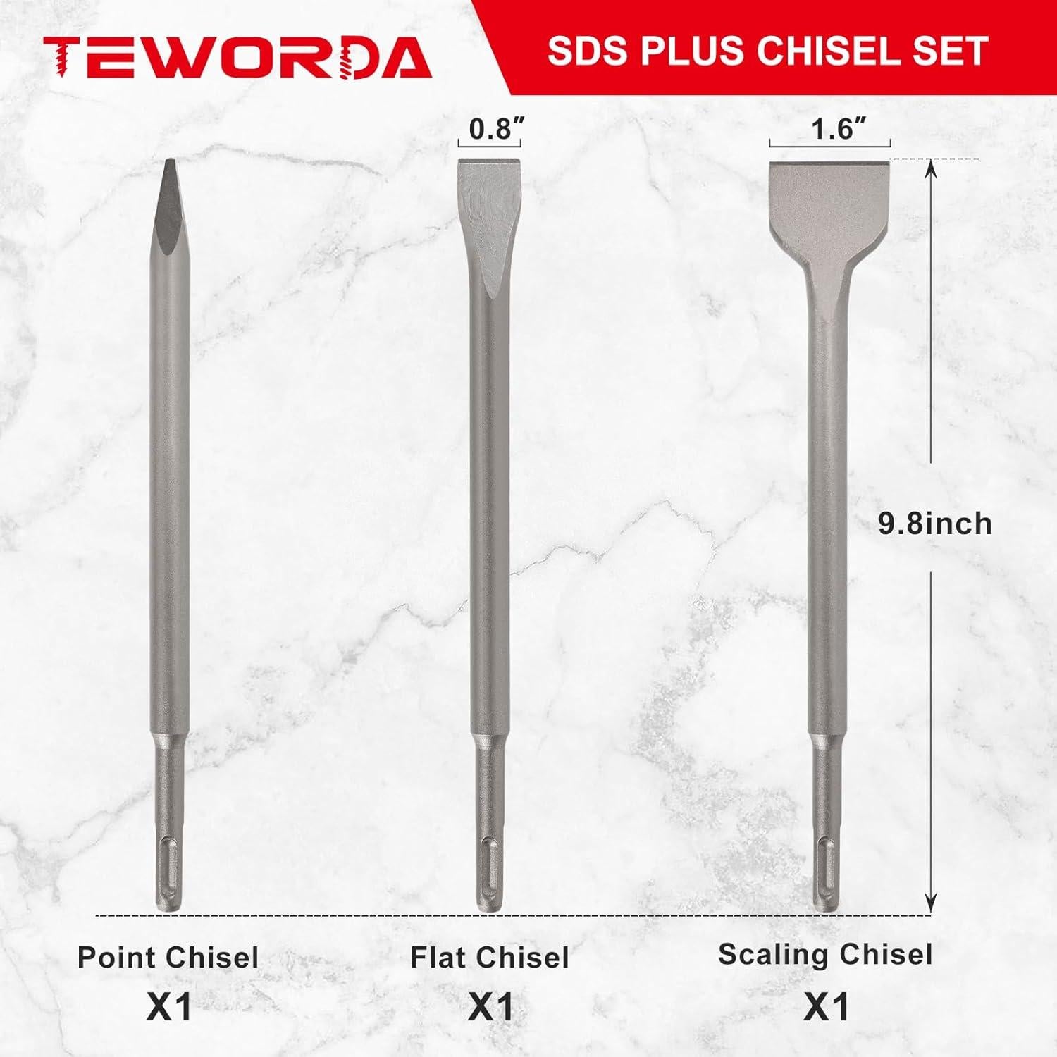 Juego de Cinceles SDS-Plus TEWORDA 3 Piezas para Taladro