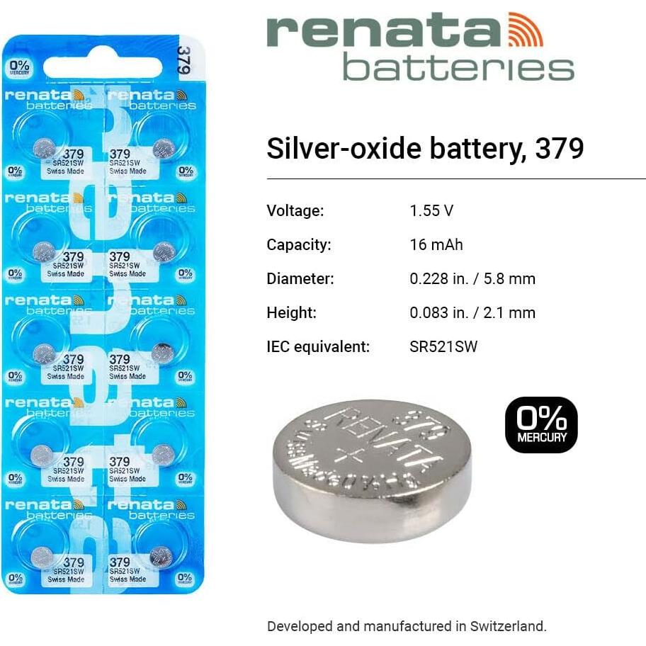 Baterías de Óxido de Plata Renata 379 SR521SW - 1.55V (2 Unidades)