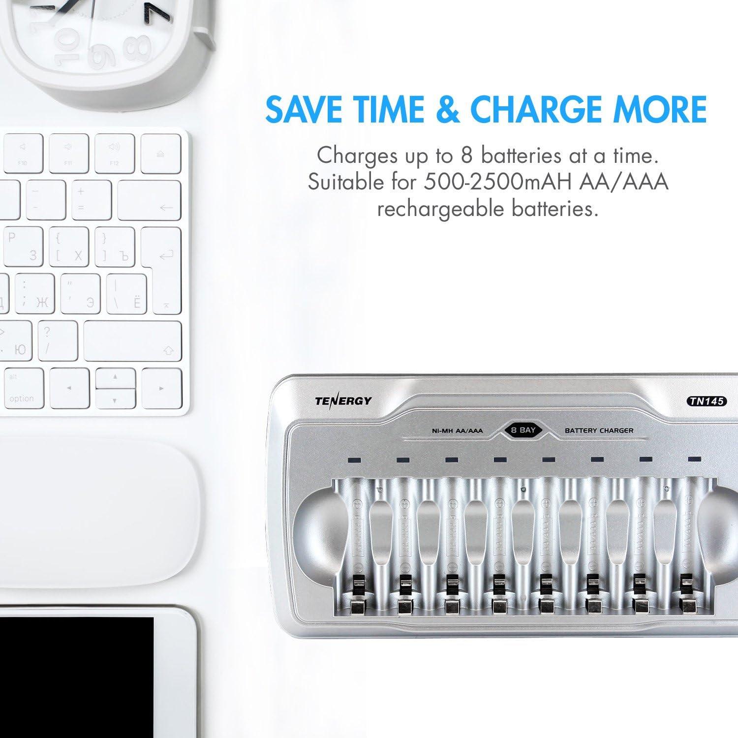 Cargador Tenergy TN145 + 4 Baterías AA + 4 AAA Recargables
