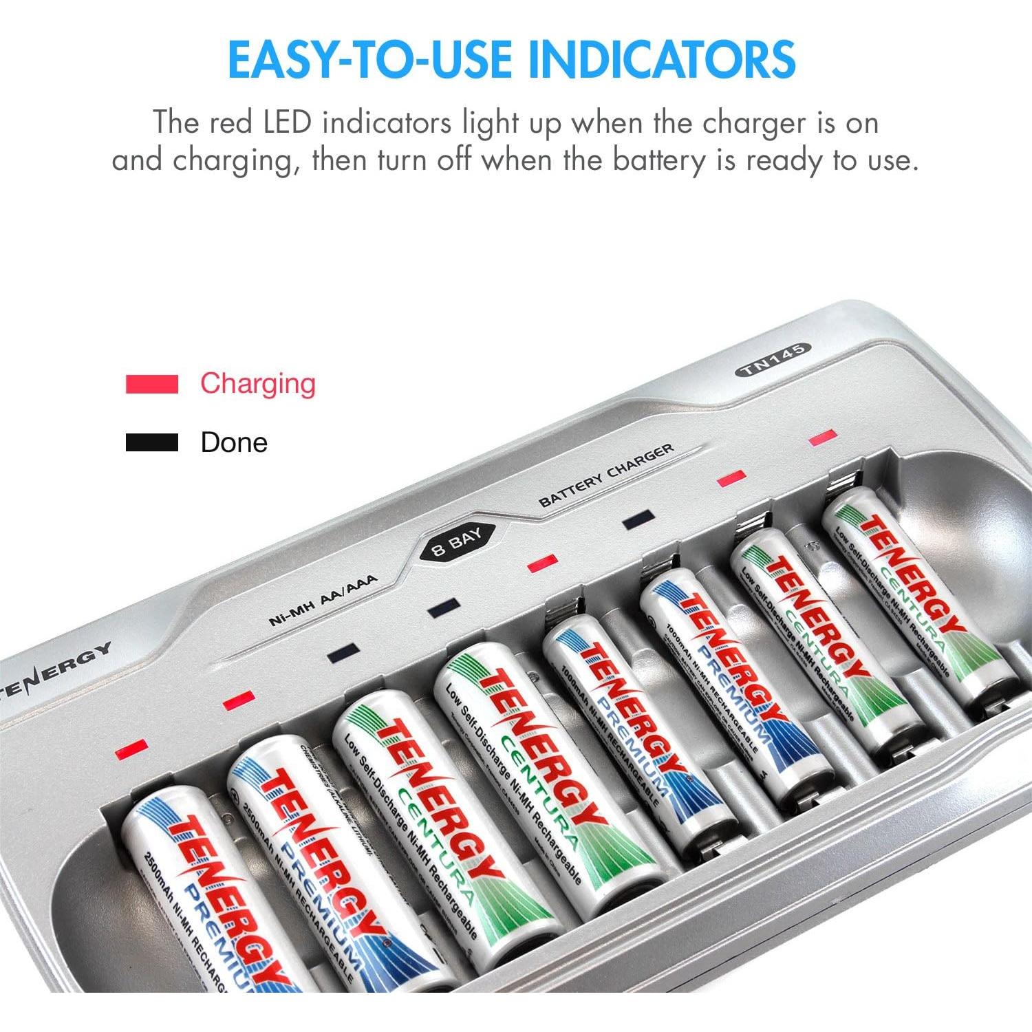 Cargador Tenergy TN145 + 4 Baterías AA + 4 AAA Recargables