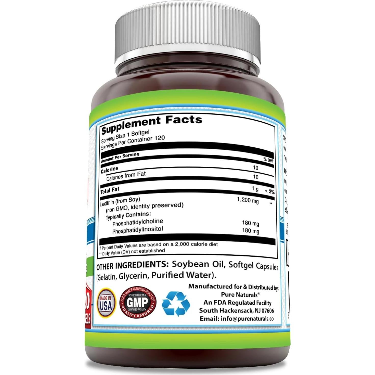Suplemento de Lecitina Pure Naturals 1200 mg 120 Softgels