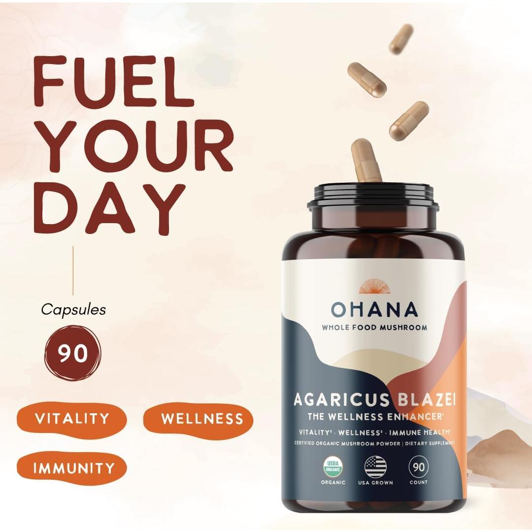Suplemento Orgánico de Hongos Agaricus Blazei Ohana 90 Cápsulas